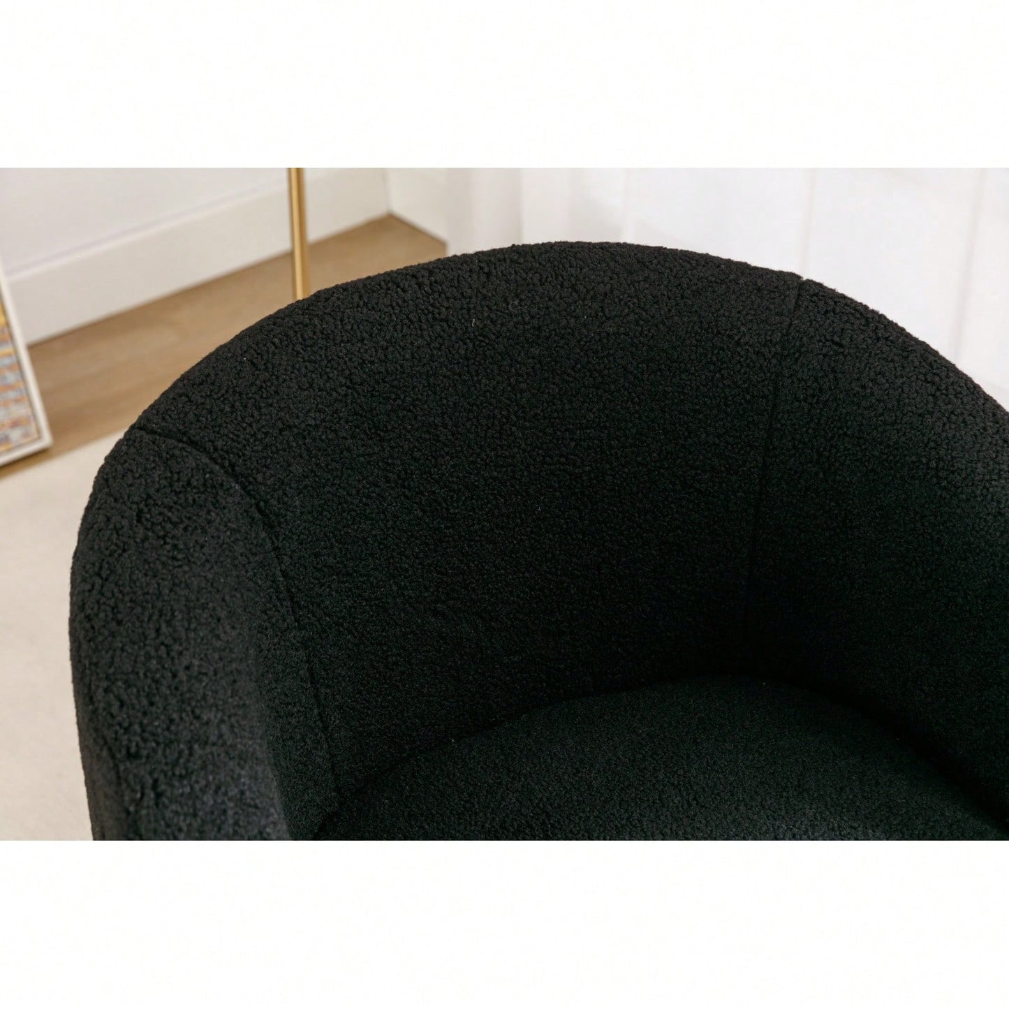 Swivel Barrel Accent Chair with Soft Teddy Fabric and Black Metal Base Stylish Comfortable Furniture for Living Room or Bedroom