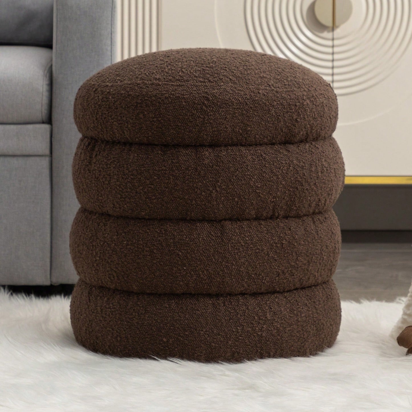 Soft White Boucle Ottoman Footrest Stool for Living Room Foam Filled Wooden Frame 16.93 x 16.93 x 18.5 No Assembly Required