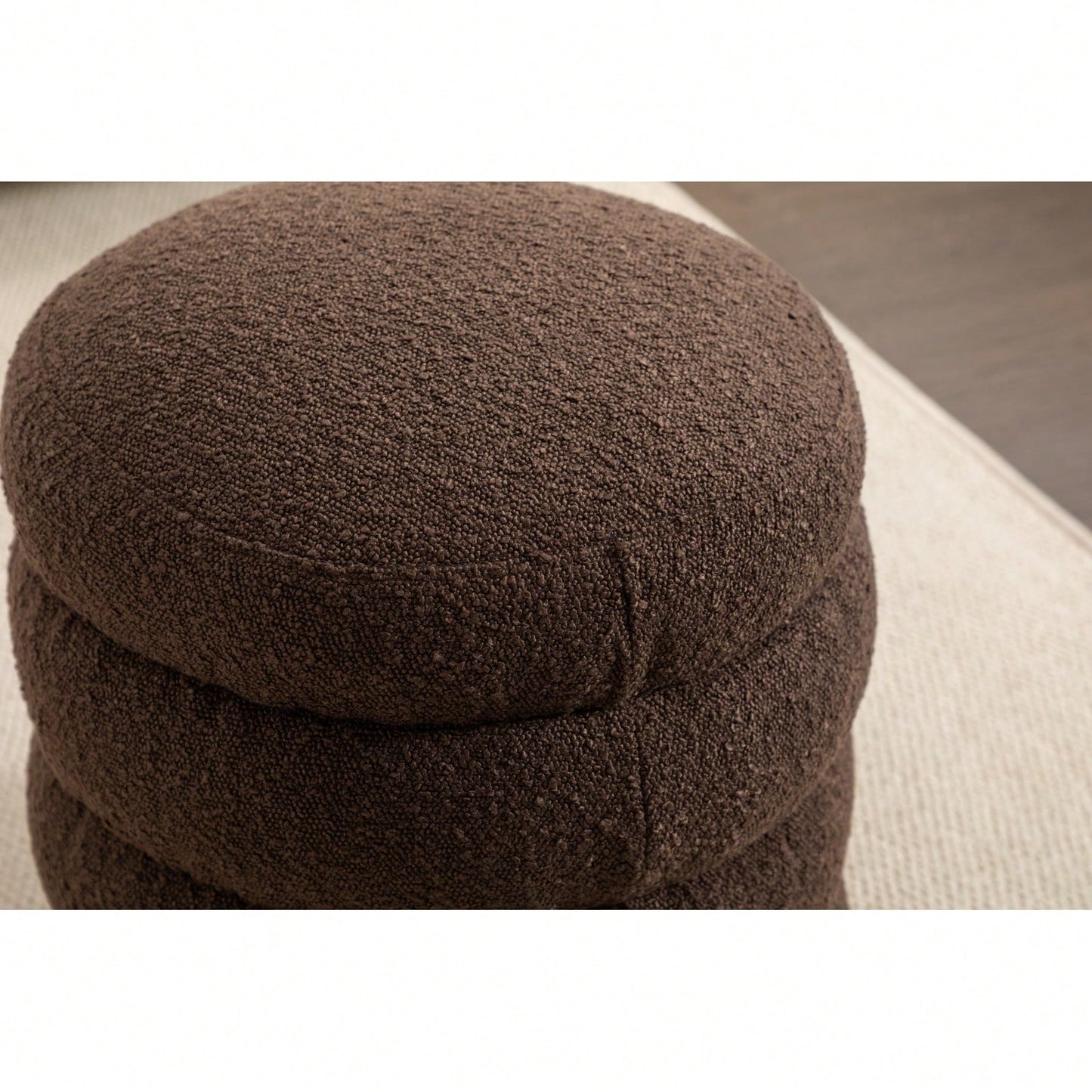 Soft White Boucle Ottoman Footrest Stool for Living Room Foam Filled Wooden Frame 16.93 x 16.93 x 18.5 No Assembly Required