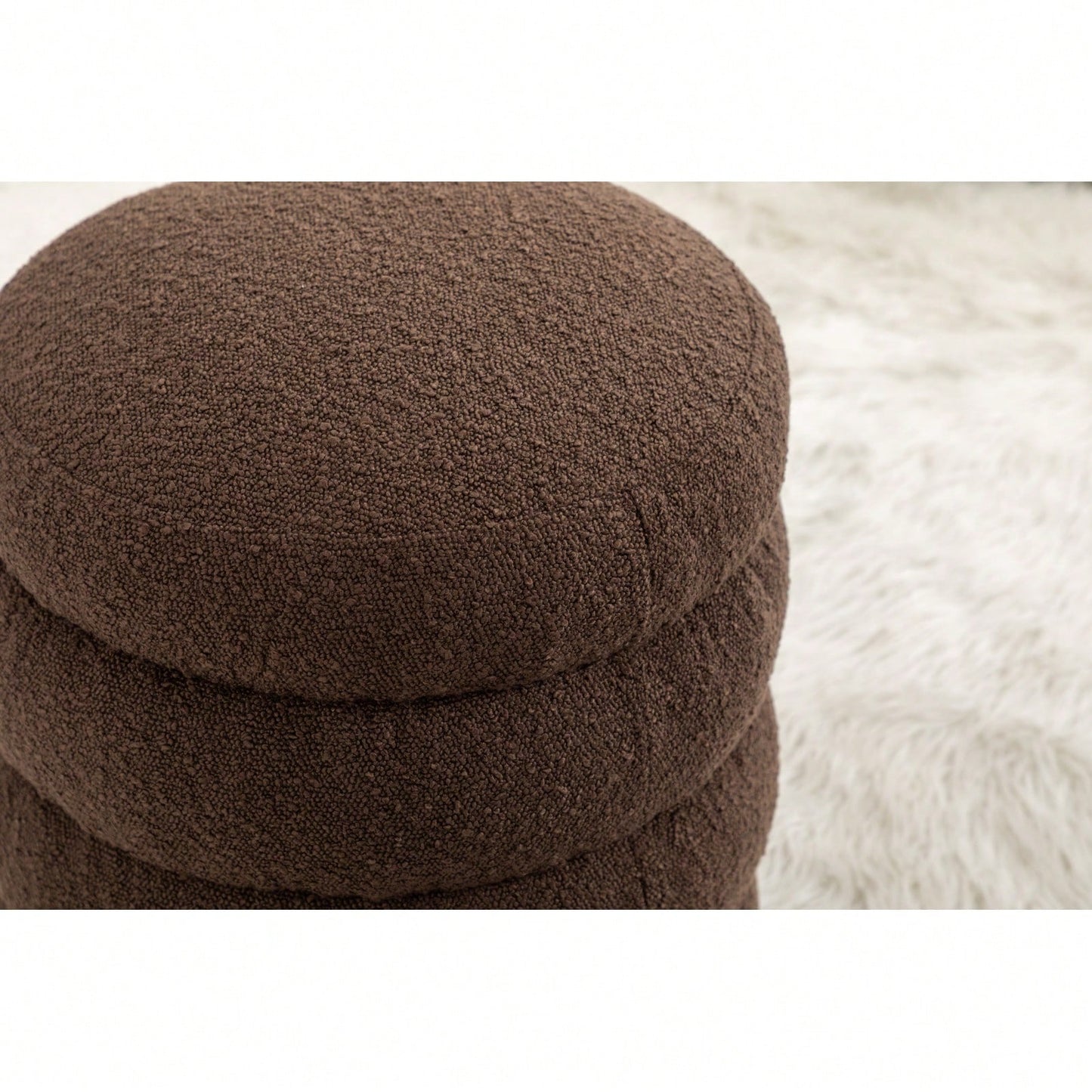 Soft White Boucle Ottoman Footrest Stool for Living Room Foam Filled Wooden Frame 16.93 x 16.93 x 18.5 No Assembly Required