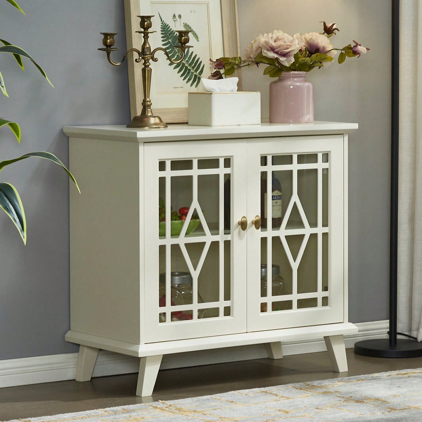 Storage Cabinet With Shelf, White Sideboard Cabinet For Living Room, Hallway, Dining Room, Entryway Buffet Table And Storage Cabinet