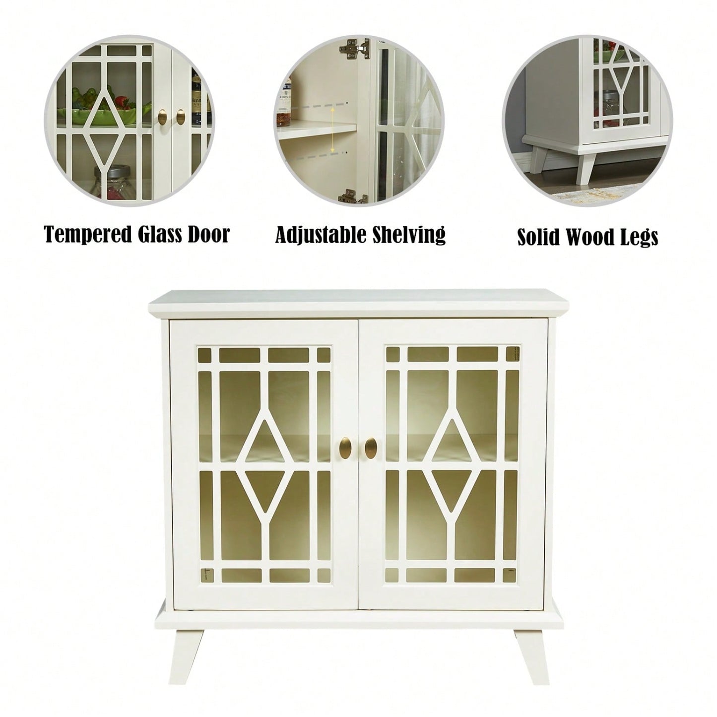 Storage Cabinet With Shelf, White Sideboard Cabinet For Living Room, Hallway, Dining Room, Entryway Buffet Table And Storage Cabinet