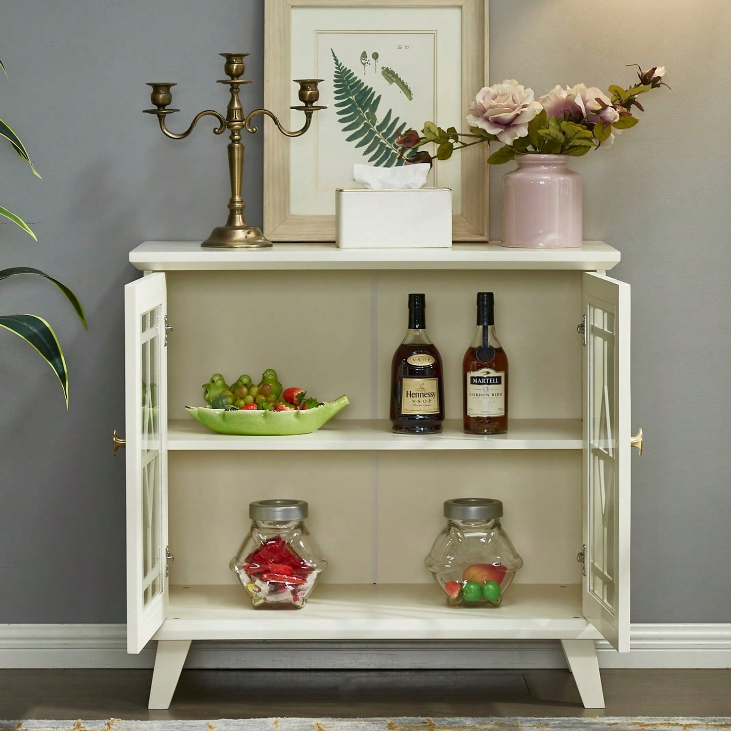 Storage Cabinet With Shelf, White Sideboard Cabinet For Living Room, Hallway, Dining Room, Entryway Buffet Table And Storage Cabinet