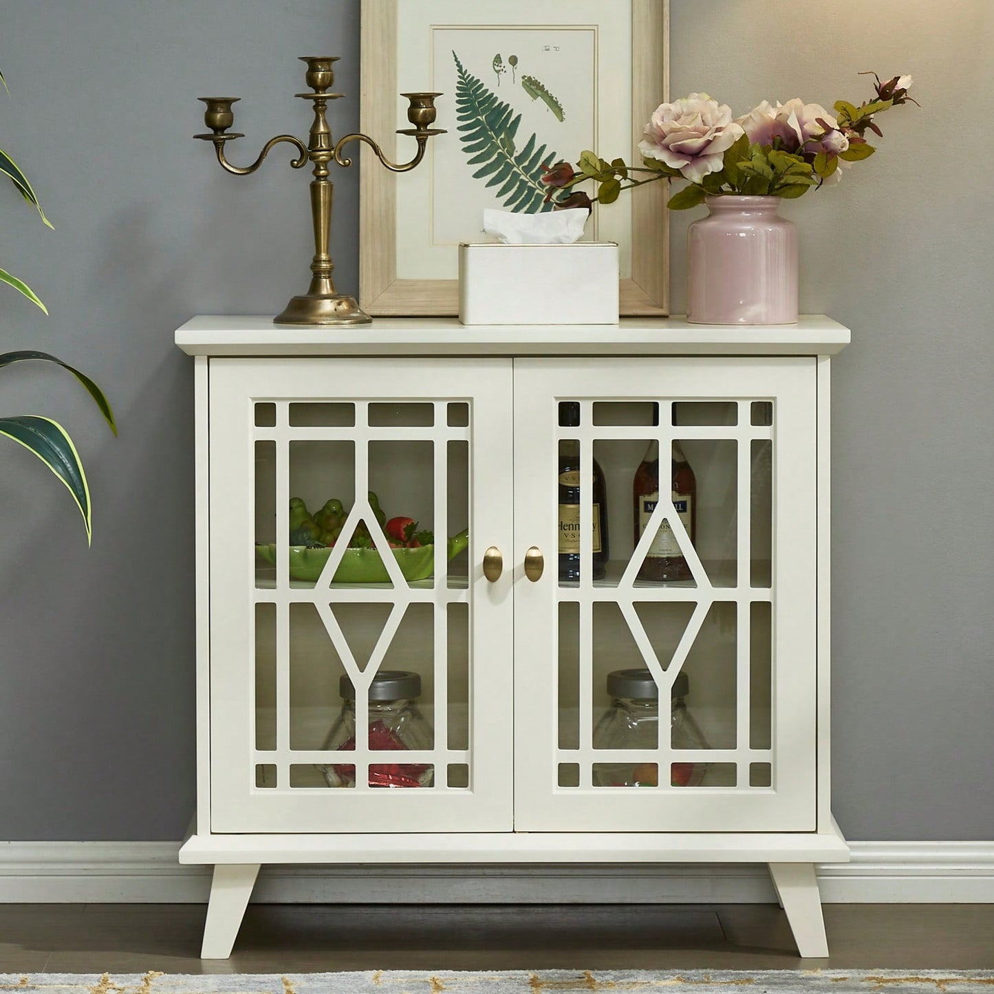 Storage Cabinet With Shelf, White Sideboard Cabinet For Living Room, Hallway, Dining Room, Entryway Buffet Table And Storage Cabinet