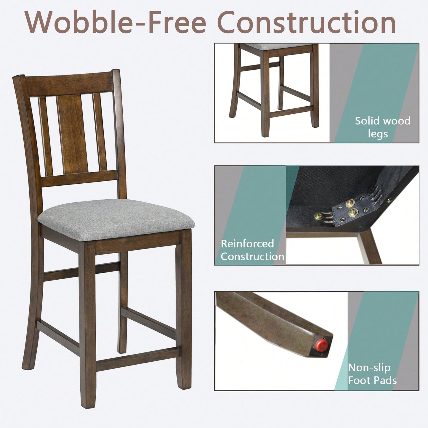 Set Of 4, Counter Height Chairs With Padded Seats For Dining Room