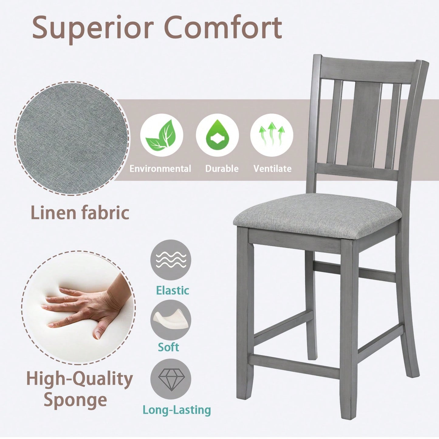 Set Of 4, Counter Height Chairs With Padded Seats For Dining Room