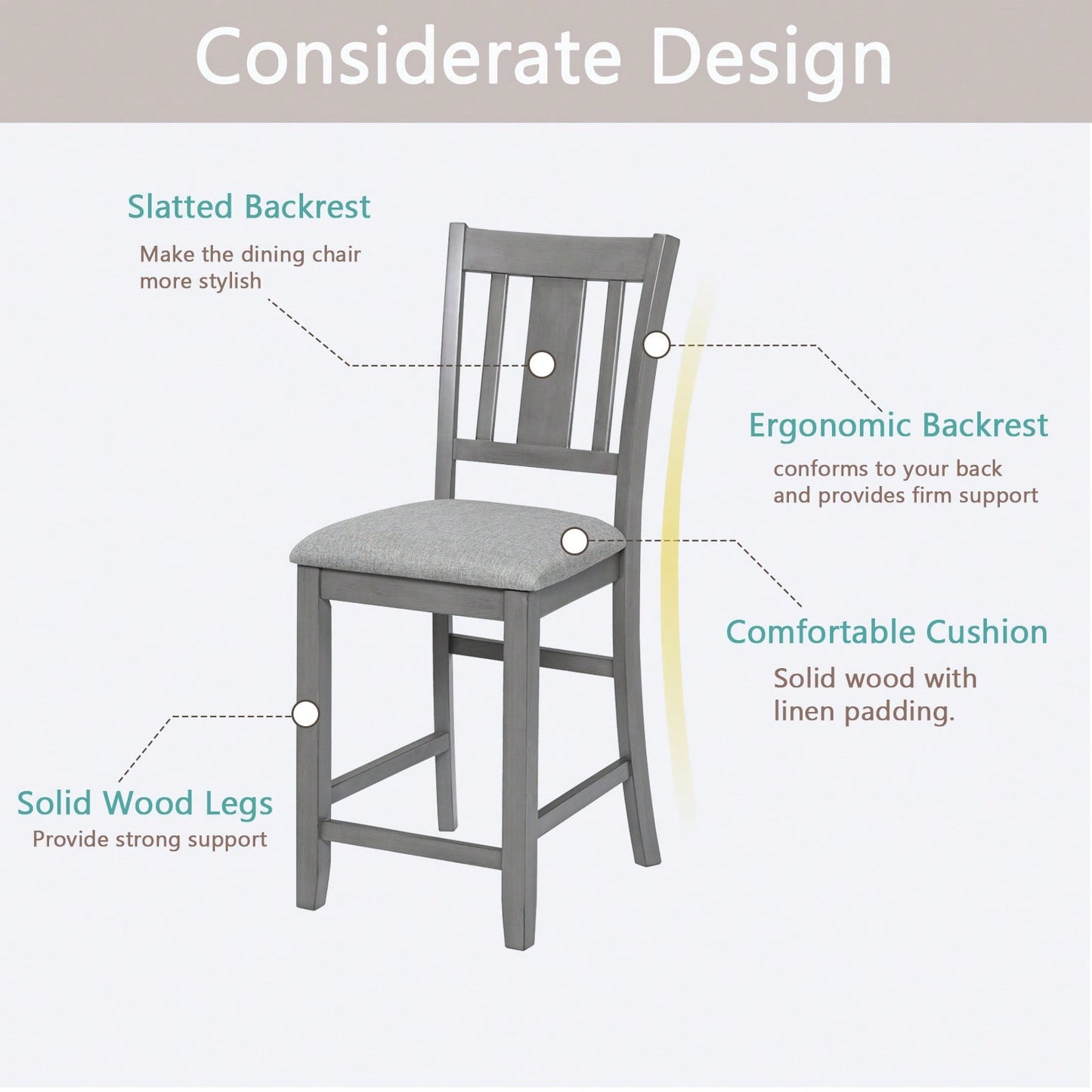 Set Of 4, Counter Height Chairs With Padded Seats For Dining Room