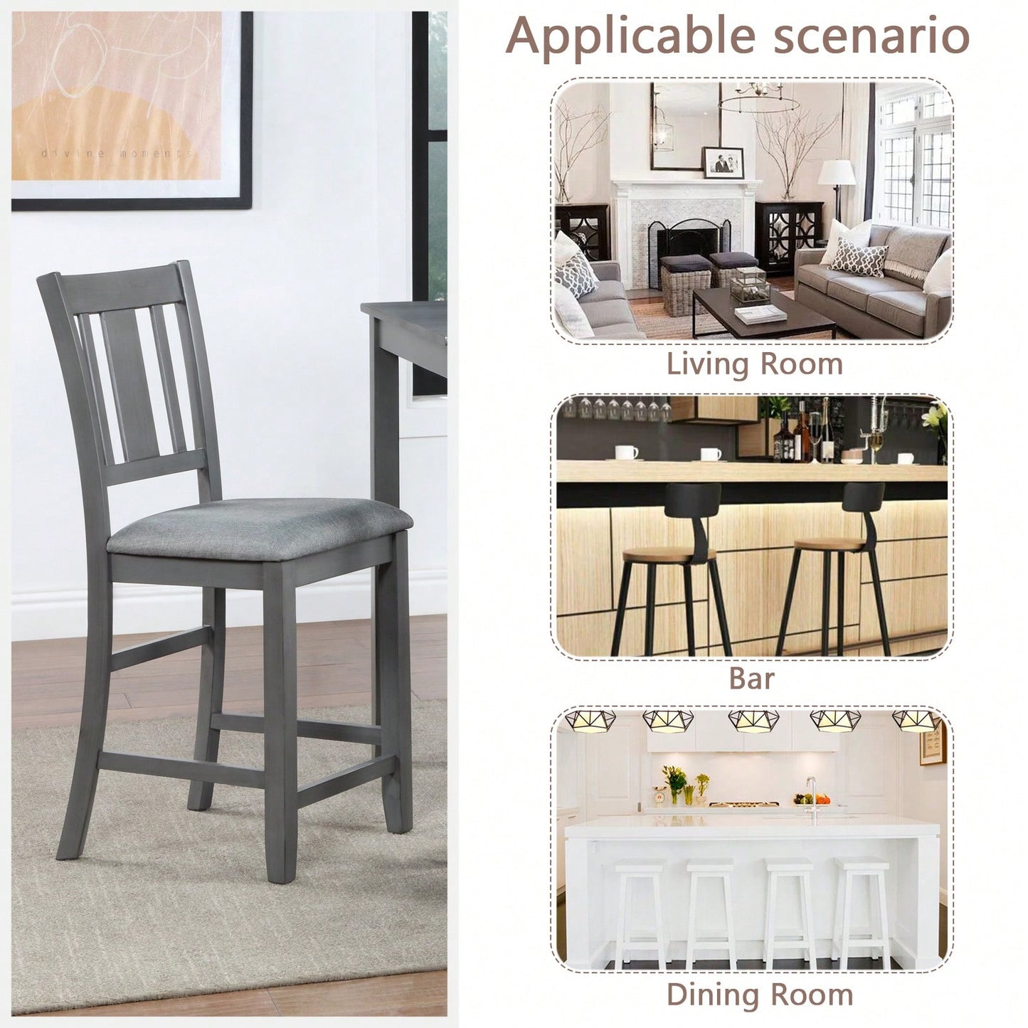 Set Of 4, Counter Height Chairs With Padded Seats For Dining Room