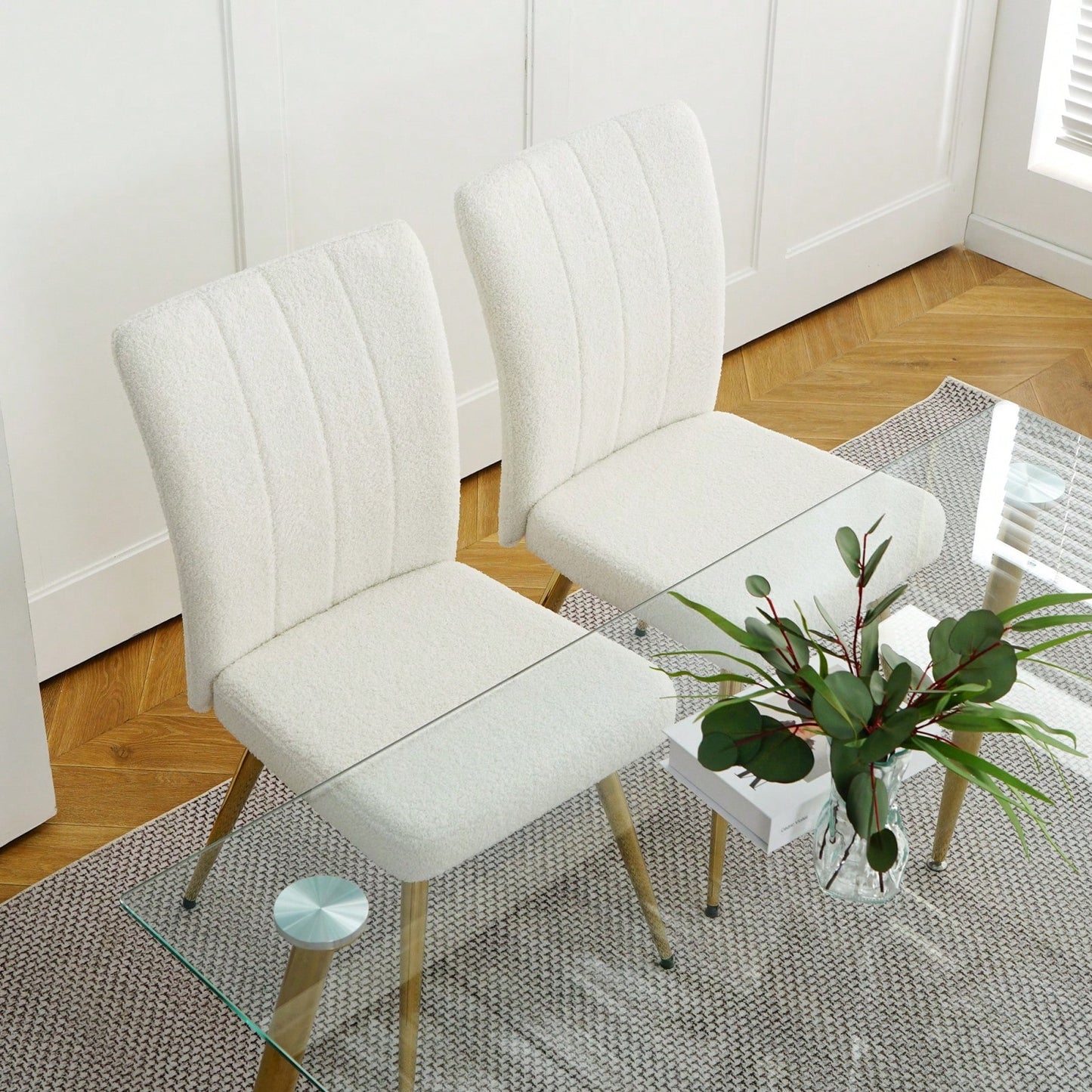 Set of 4 Teddy Wool Upholstered Dining Chairs with Gold Legs - Stylish Accent Chairs for Dining Room Living Room Bedroom Kitchen
