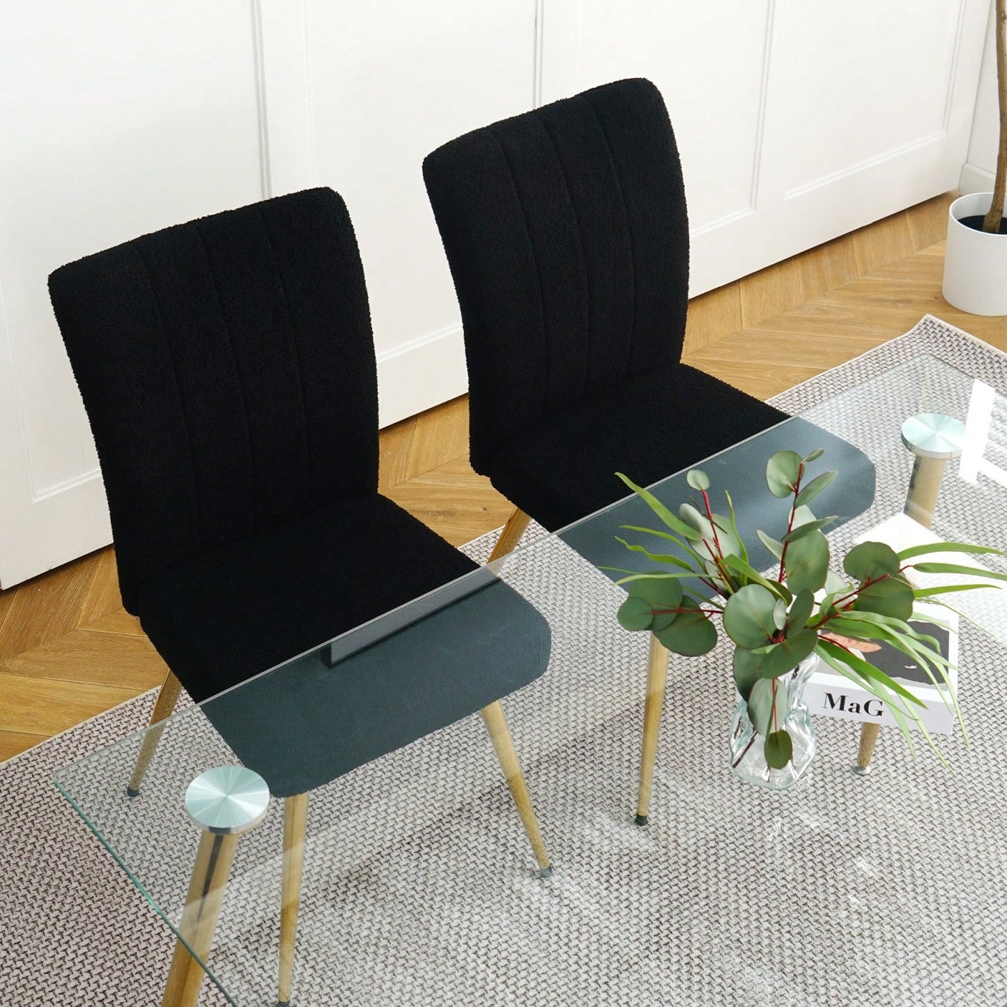 Set of 4 Teddy Wool Upholstered Dining Chairs with Gold Legs - Stylish Accent Chairs for Dining Room Living Room Bedroom Kitchen