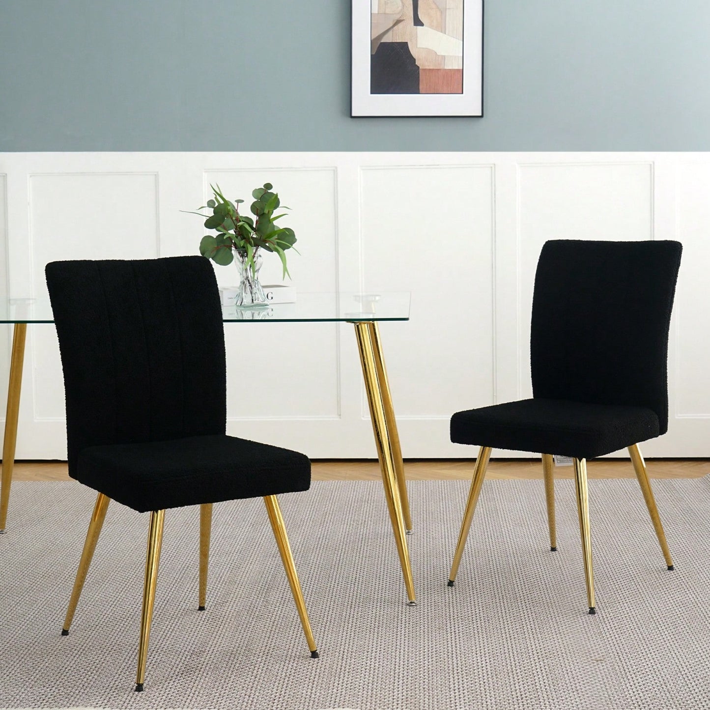 Set of 4 Teddy Wool Upholstered Dining Chairs with Gold Legs - Stylish Accent Chairs for Dining Room Living Room Bedroom Kitchen