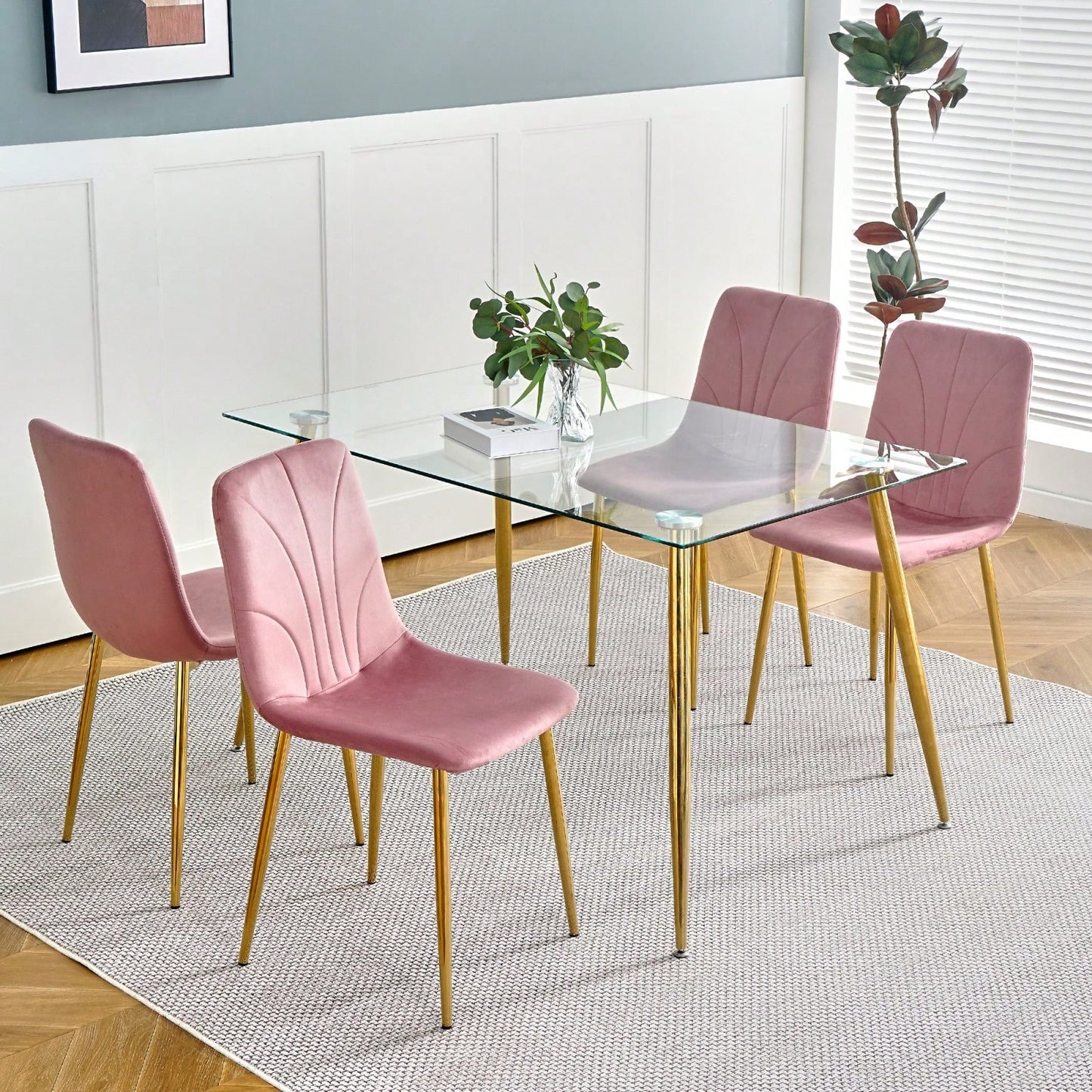 Modern Simple Light Luxury Dining Chair Home Bedroom Stool Back Dressing Chair Student Desk Chair Gold Metal Legs(Set Of 4)