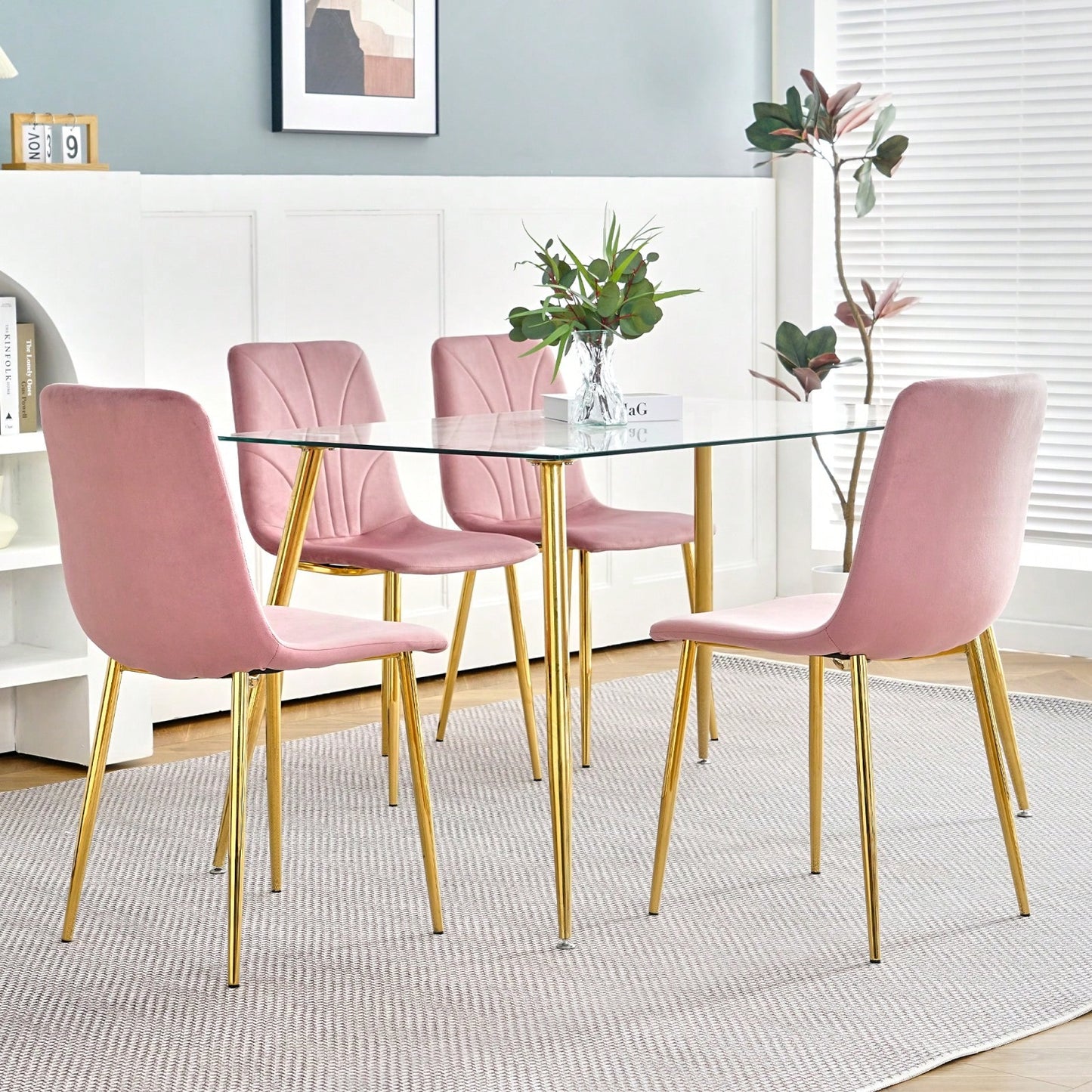 Modern Simple Light Luxury Dining Chair Home Bedroom Stool Back Dressing Chair Student Desk Chair Gold Metal Legs(Set Of 4)