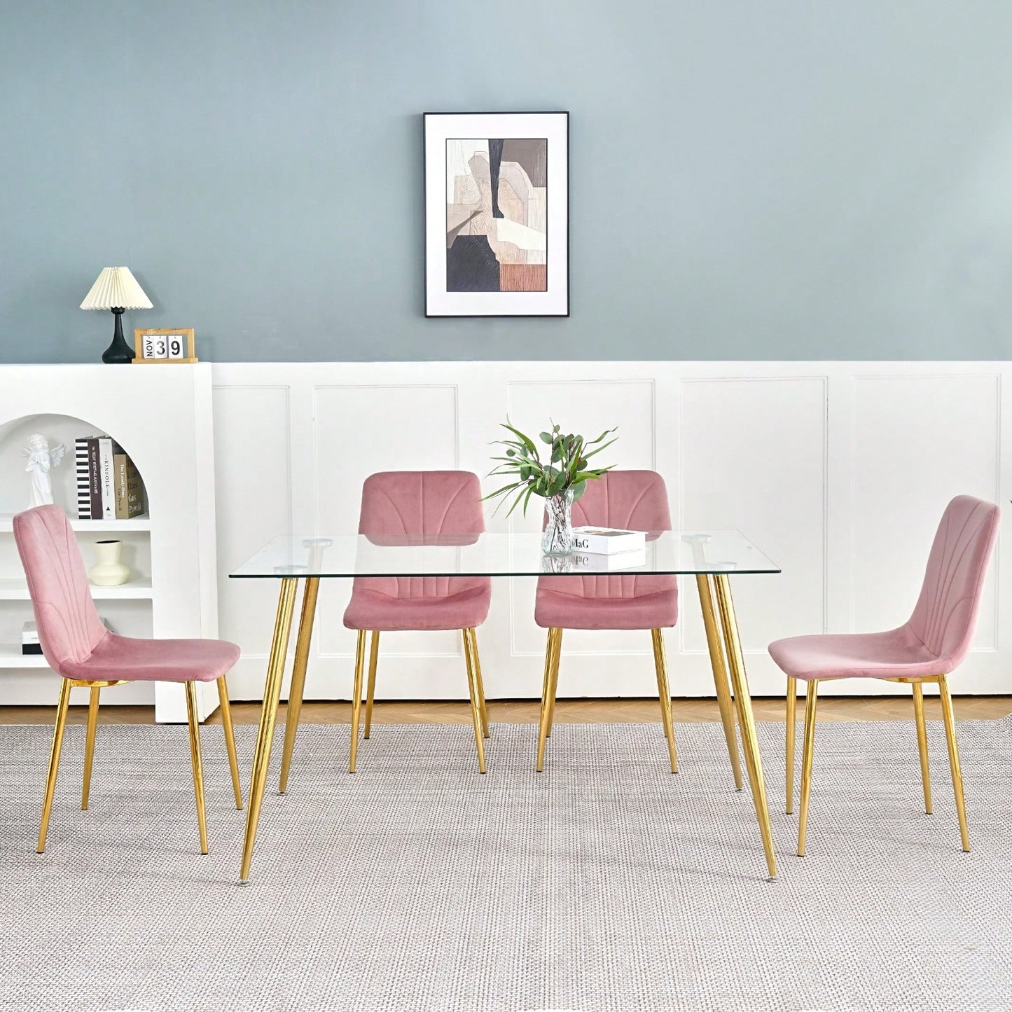 Modern Simple Light Luxury Dining Chair Home Bedroom Stool Back Dressing Chair Student Desk Chair Gold Metal Legs(Set Of 4)