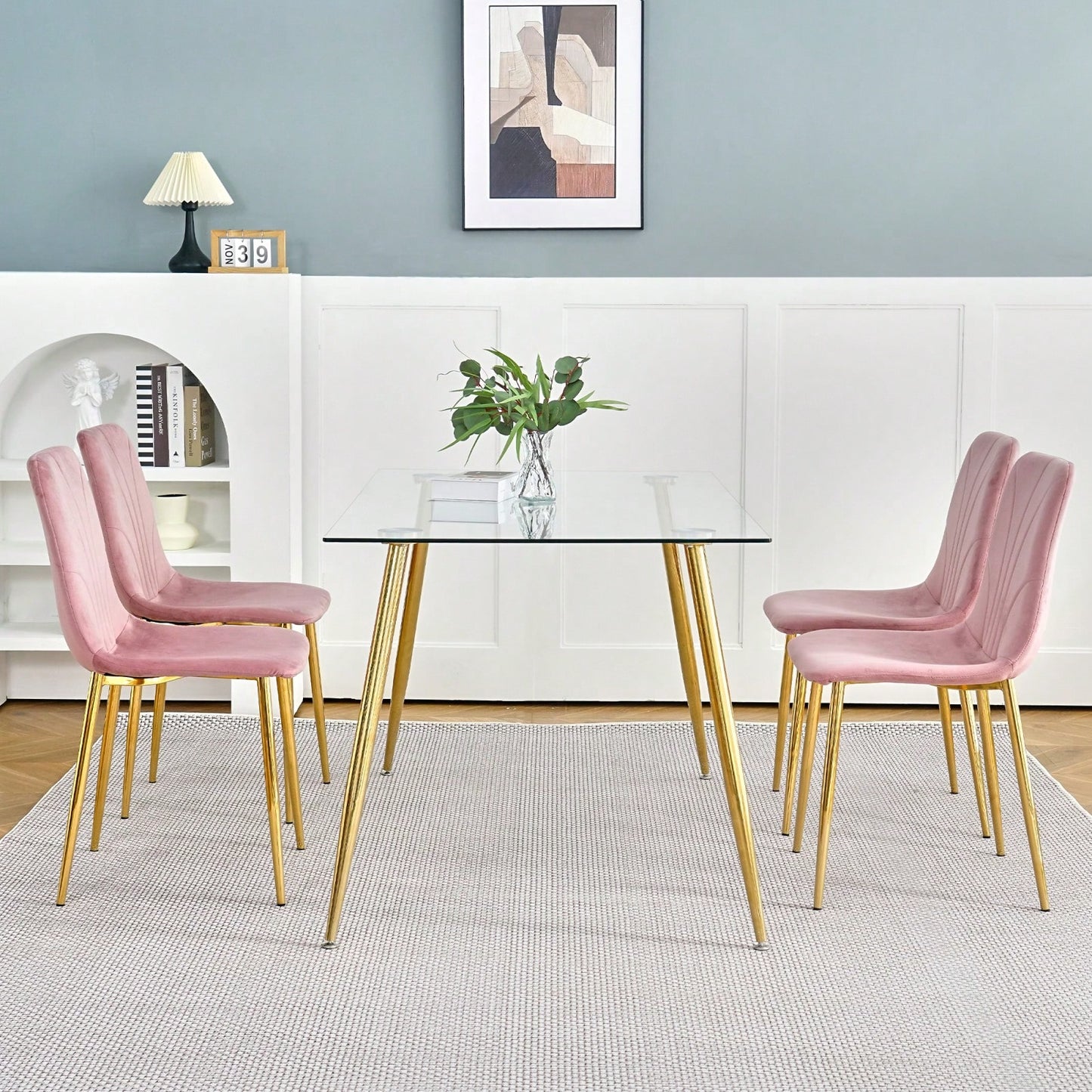 Modern Simple Light Luxury Dining Chair Home Bedroom Stool Back Dressing Chair Student Desk Chair Gold Metal Legs(Set Of 4)