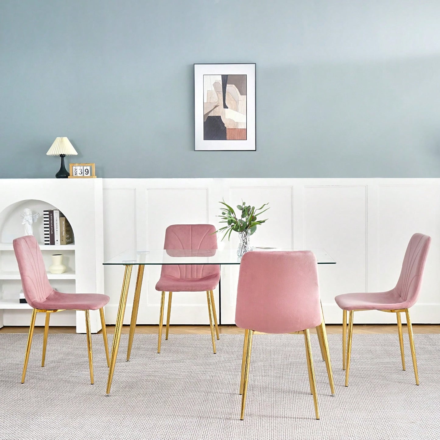 Modern Simple Light Luxury Dining Chair Home Bedroom Stool Back Dressing Chair Student Desk Chair Gold Metal Legs(Set Of 4)