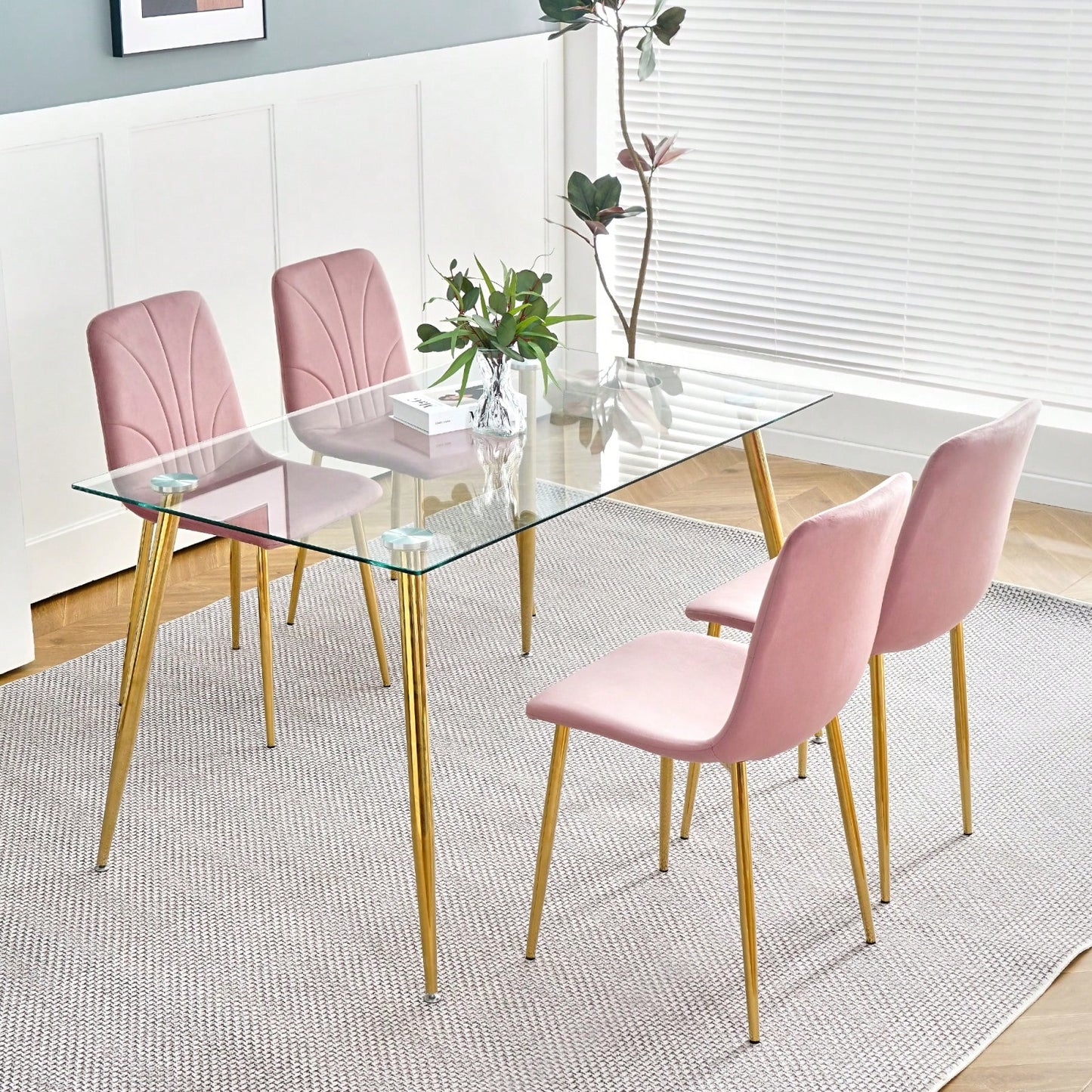 Modern Simple Light Luxury Dining Chair Home Bedroom Stool Back Dressing Chair Student Desk Chair Gold Metal Legs(Set Of 4)
