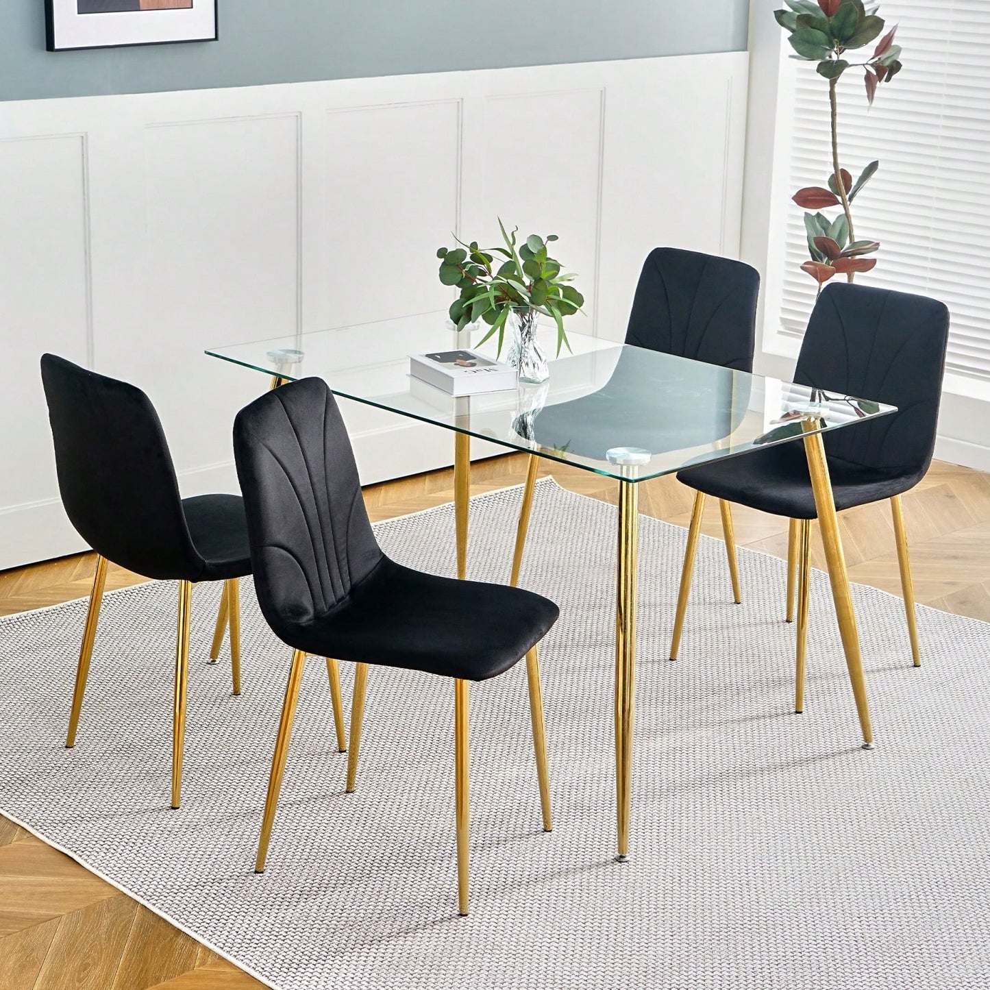 Modern Simple Light Luxury Dining Chair Home Bedroom Stool Back Dressing Chair Student Desk Chair Gold Metal Legs(Set Of 4)