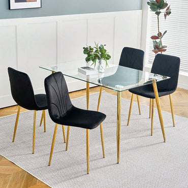 Modern Simple Light Luxury Dining Chair Home Bedroom Stool Back Dressing Chair Student Desk Chair Gold Metal Legs(Set Of 4)