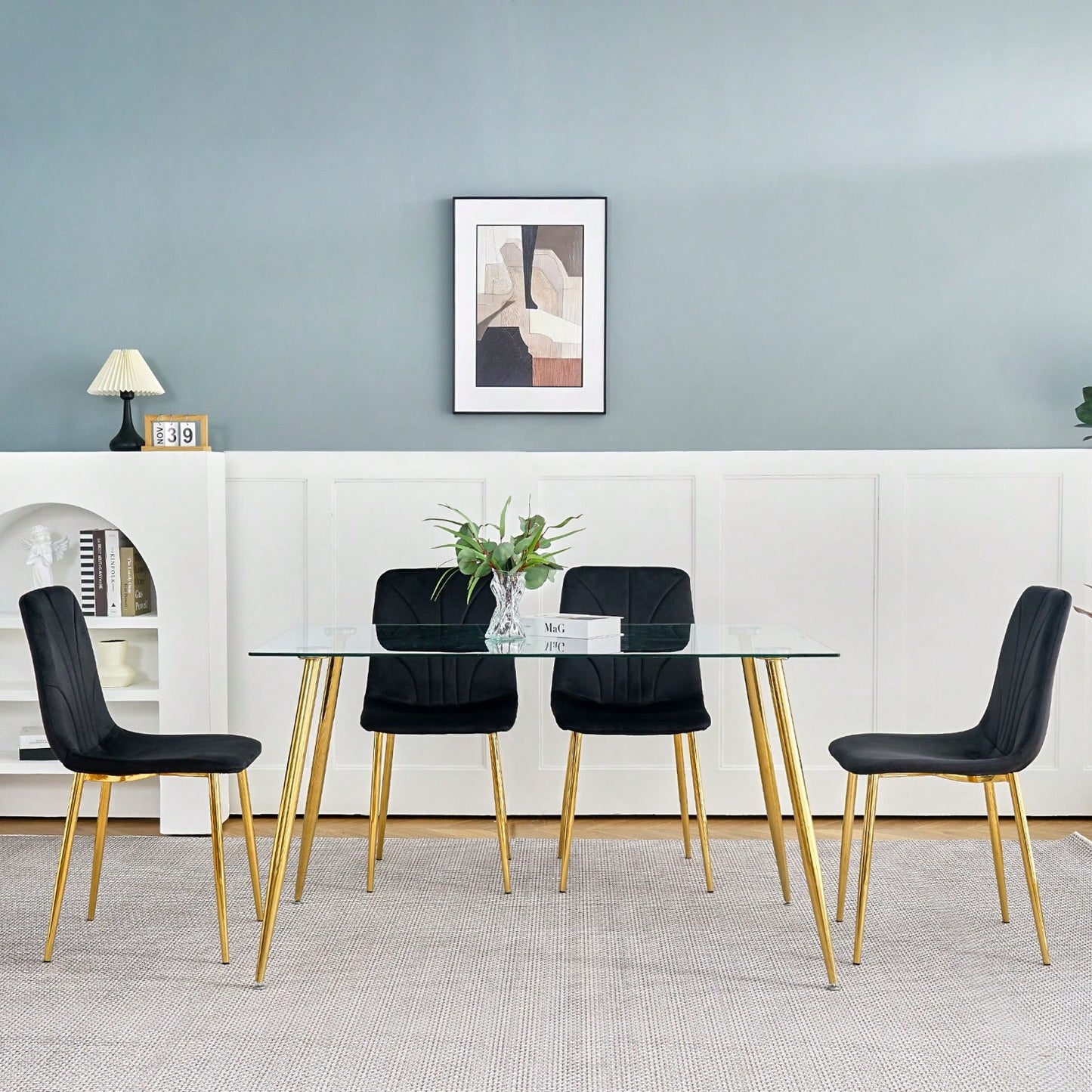 Modern Simple Light Luxury Dining Chair Home Bedroom Stool Back Dressing Chair Student Desk Chair Gold Metal Legs(Set Of 4)