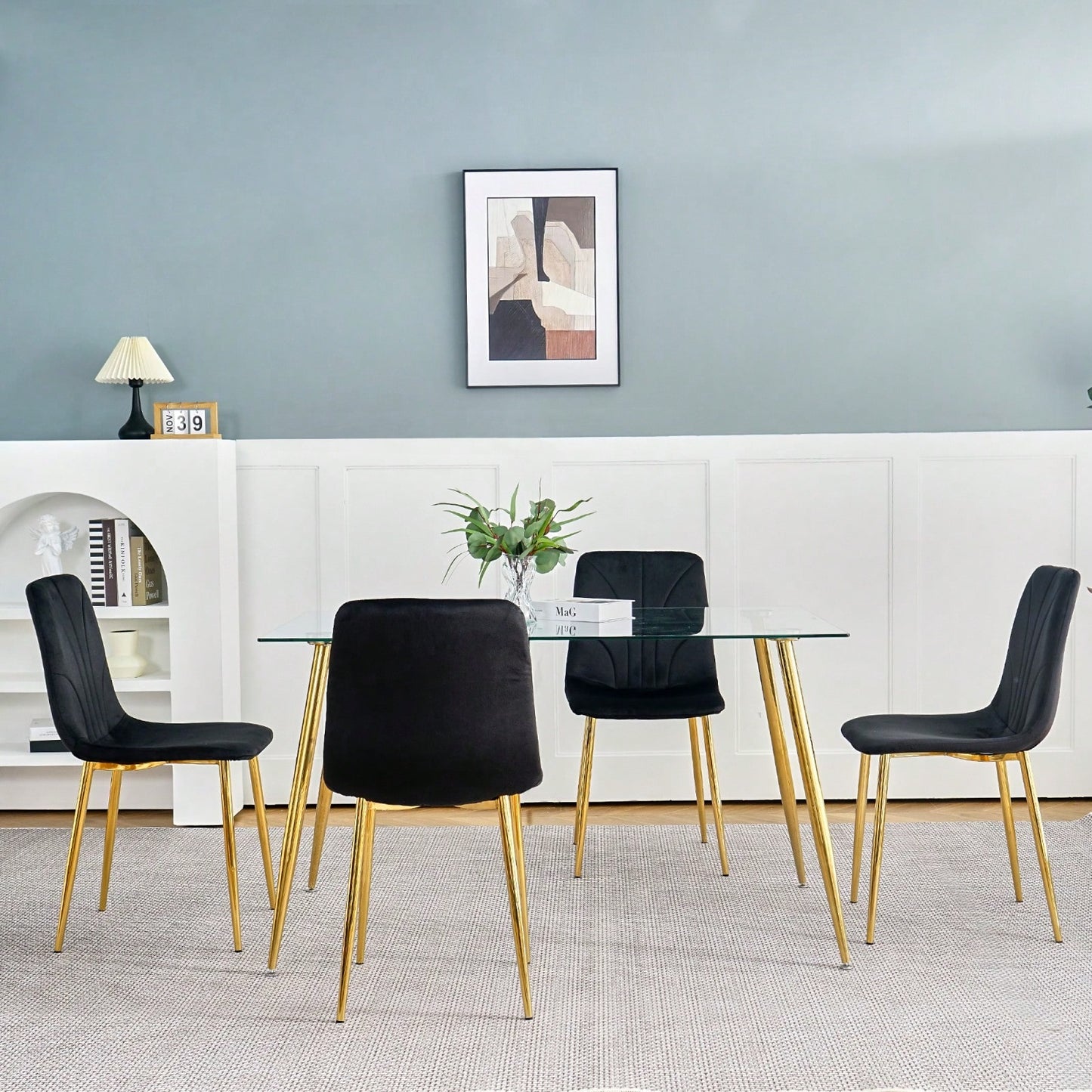 Modern Simple Light Luxury Dining Chair Home Bedroom Stool Back Dressing Chair Student Desk Chair Gold Metal Legs(Set Of 4)