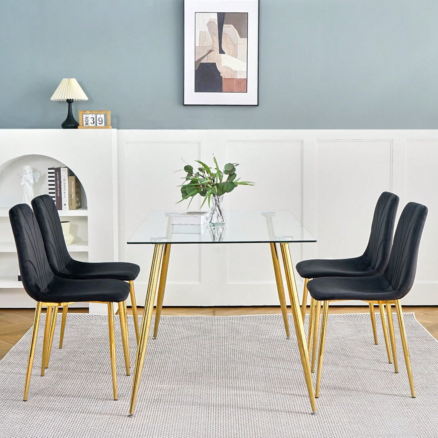 Modern Simple Light Luxury Dining Chair Home Bedroom Stool Back Dressing Chair Student Desk Chair Gold Metal Legs(Set Of 4)
