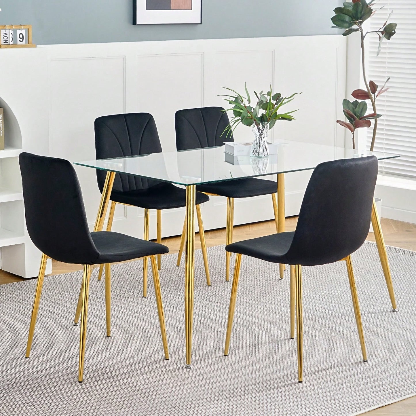 Modern Simple Light Luxury Dining Chair Home Bedroom Stool Back Dressing Chair Student Desk Chair Gold Metal Legs(Set Of 4)