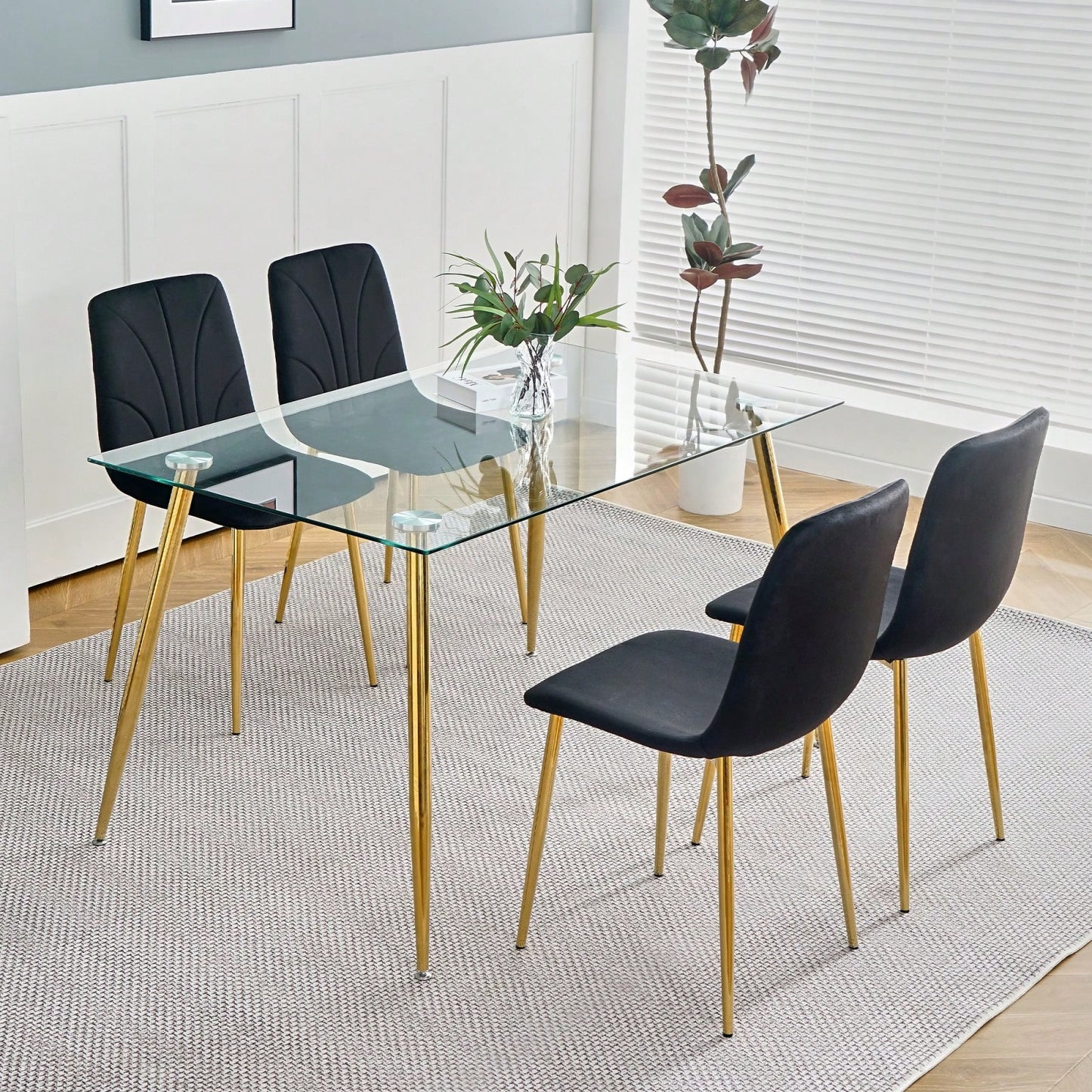 Modern Simple Light Luxury Dining Chair Home Bedroom Stool Back Dressing Chair Student Desk Chair Gold Metal Legs(Set Of 4)