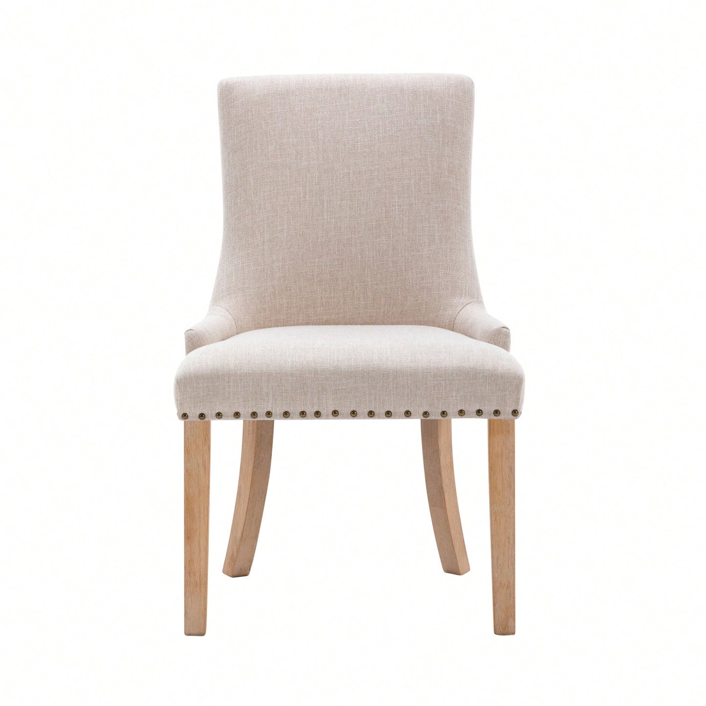 Set Of 2 Upholstered Dining Chairs, Fabric Padded Seat And Back, Solid Wood Legs, Nailed Trim, Beige, 280lbs Weight Capacity, Easy Assembly