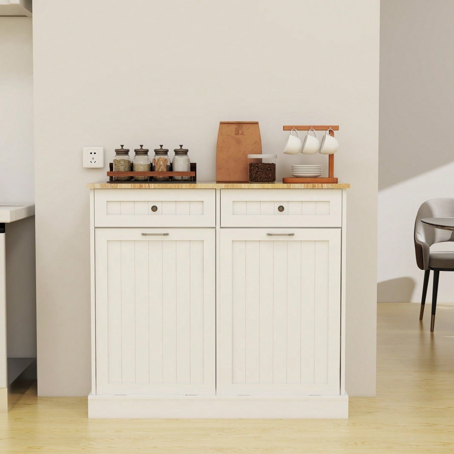 Two-Drawers And Two-Compartment Tilt-Out Trash Cabinet Kitchen Trash Cabinet