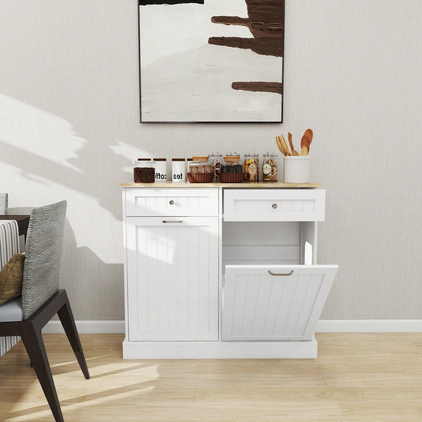 Two-Drawers And Two-Compartment Tilt-Out Trash Cabinet Kitchen Trash Cabinet