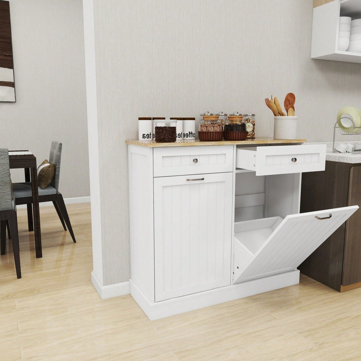 Two-Drawers And Two-Compartment Tilt-Out Trash Cabinet Kitchen Trash Cabinet