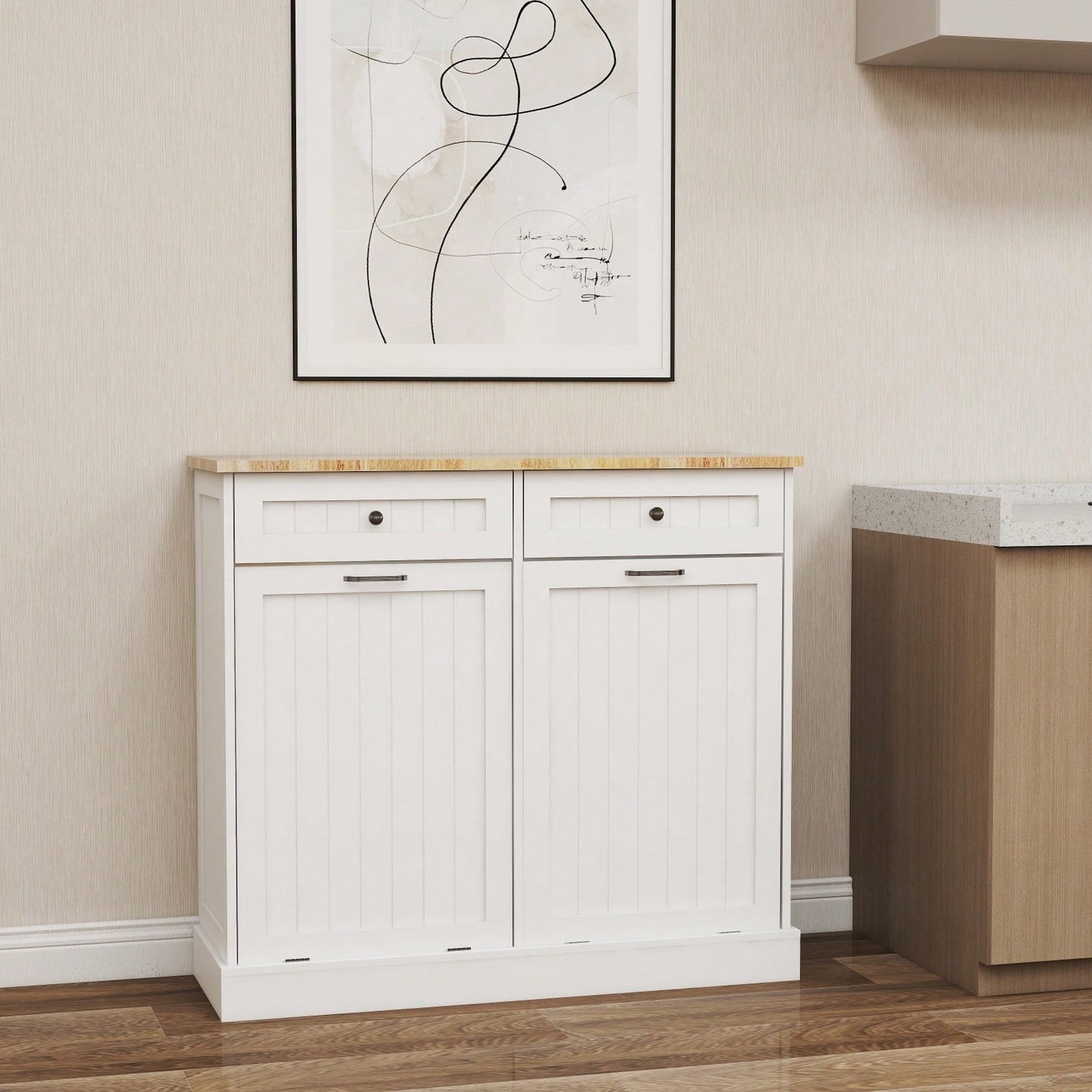 Two-Drawers And Two-Compartment Tilt-Out Trash Cabinet Kitchen Trash Cabinet
