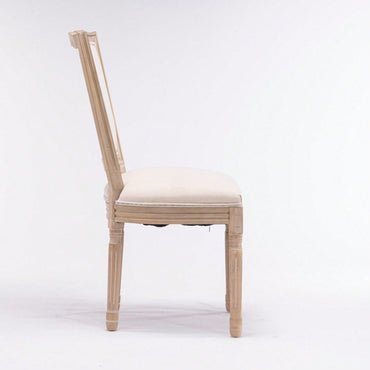 Elegant Set of 2 French Style Dining Chairs with Solid Wood Frame and Linen Upholstered Seat