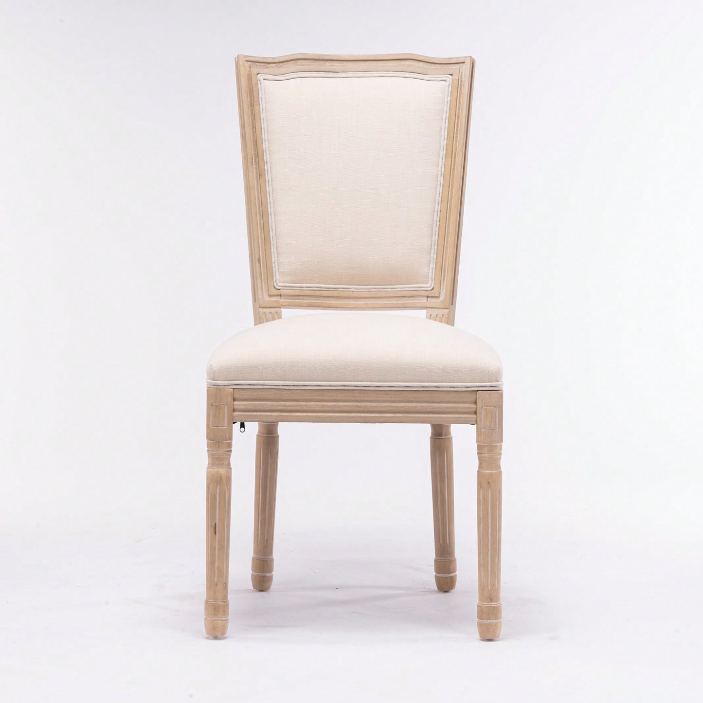 Elegant Set of 2 French Style Dining Chairs with Solid Wood Frame and Linen Upholstered Seat