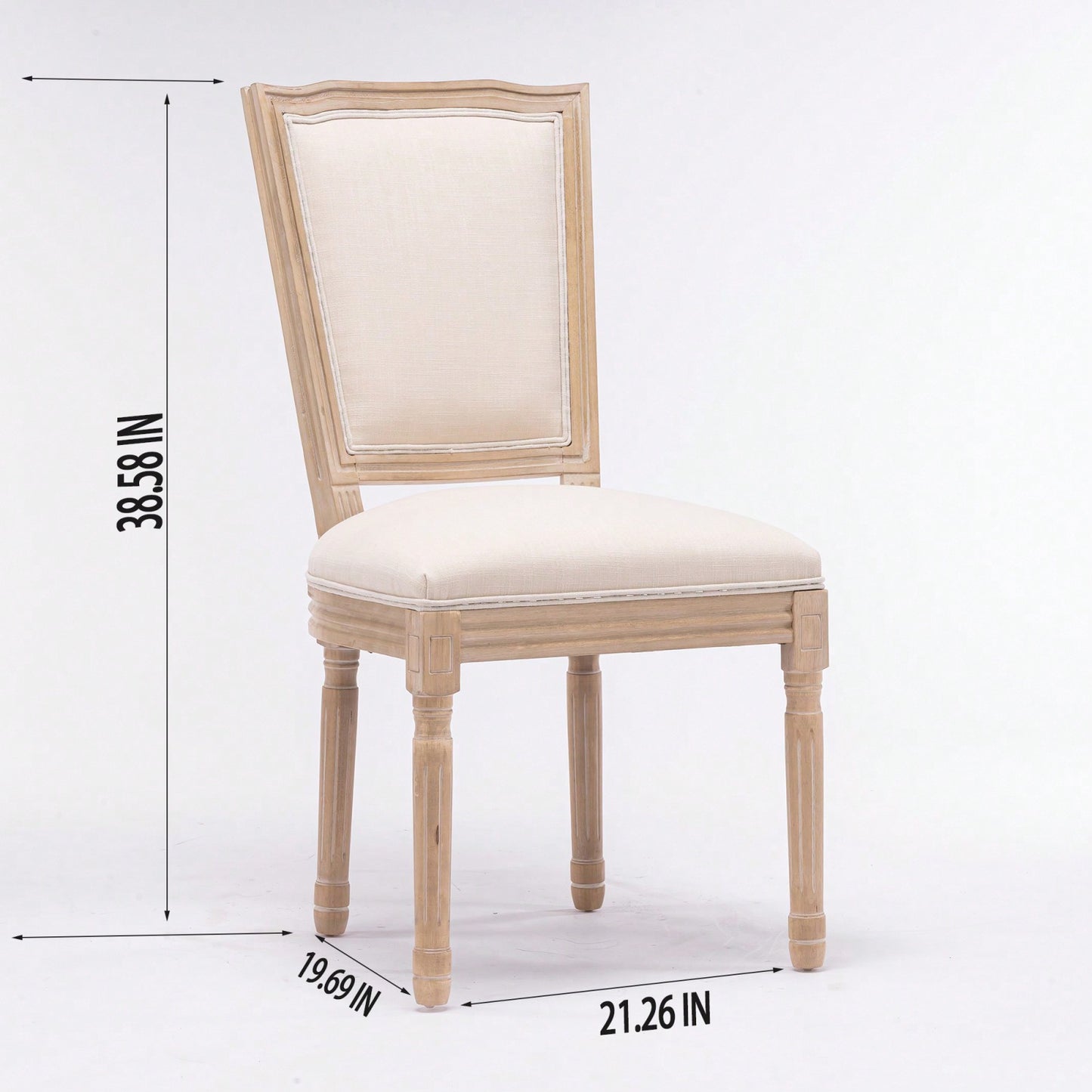 Elegant Set of 2 French Style Dining Chairs with Solid Wood Frame and Linen Upholstered Seat