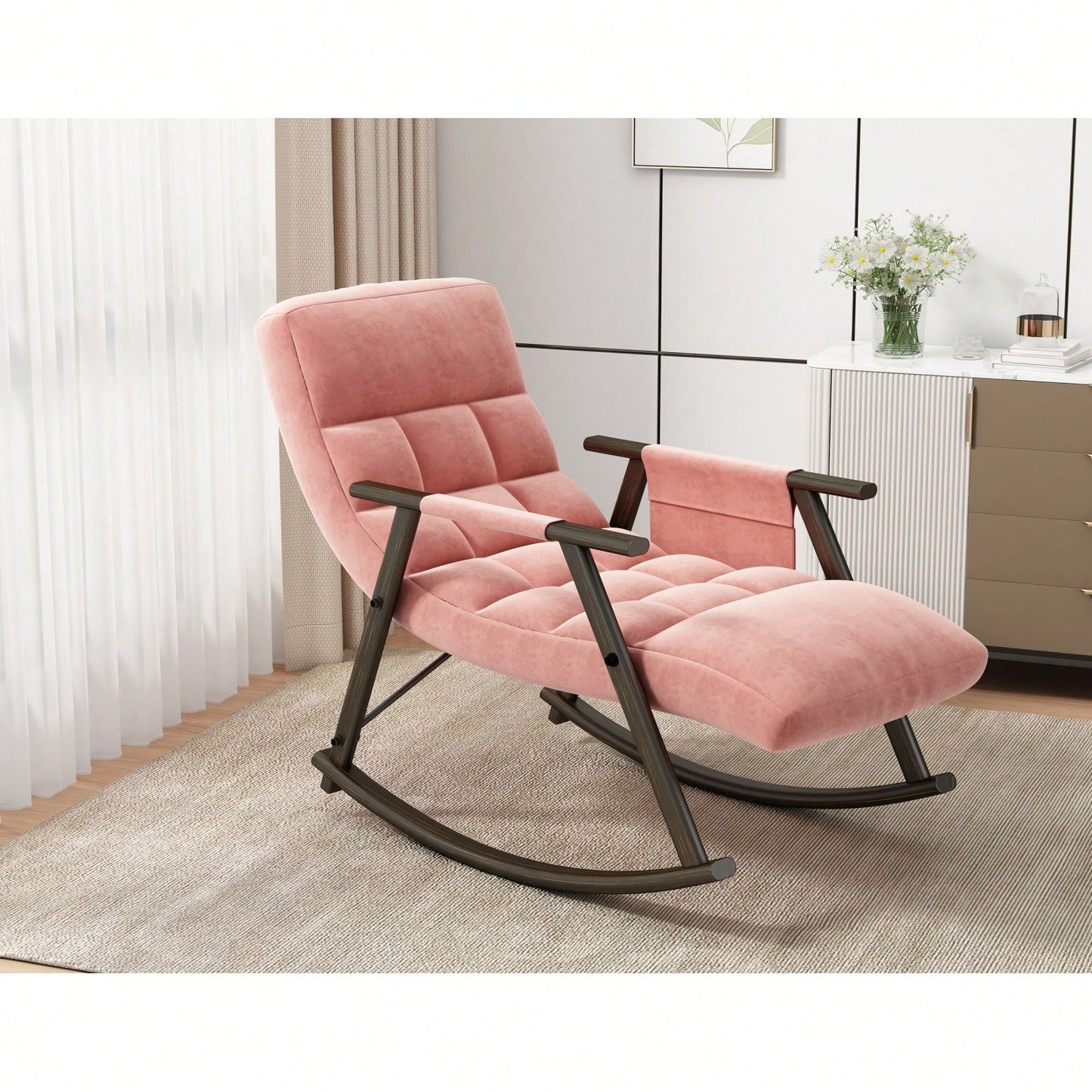 Adjustable Rocking Chair with Footrest Padded Lounge Chair High Back Soft Upholstered Glider for Living Room Bedroom Supports 300lbs
