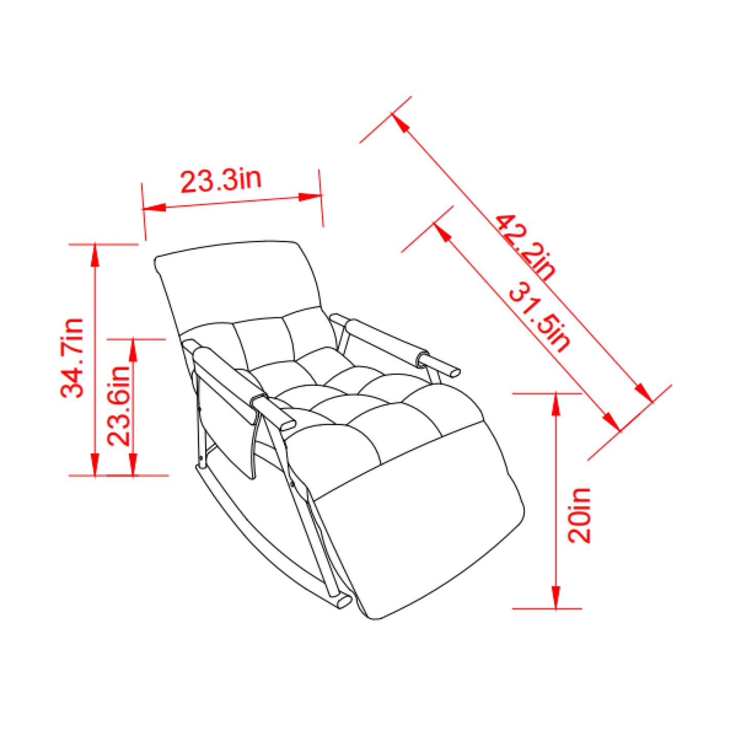 Adjustable Rocking Chair with Footrest Padded Lounge Chair High Back Soft Upholstered Glider for Living Room Bedroom Supports 300lbs