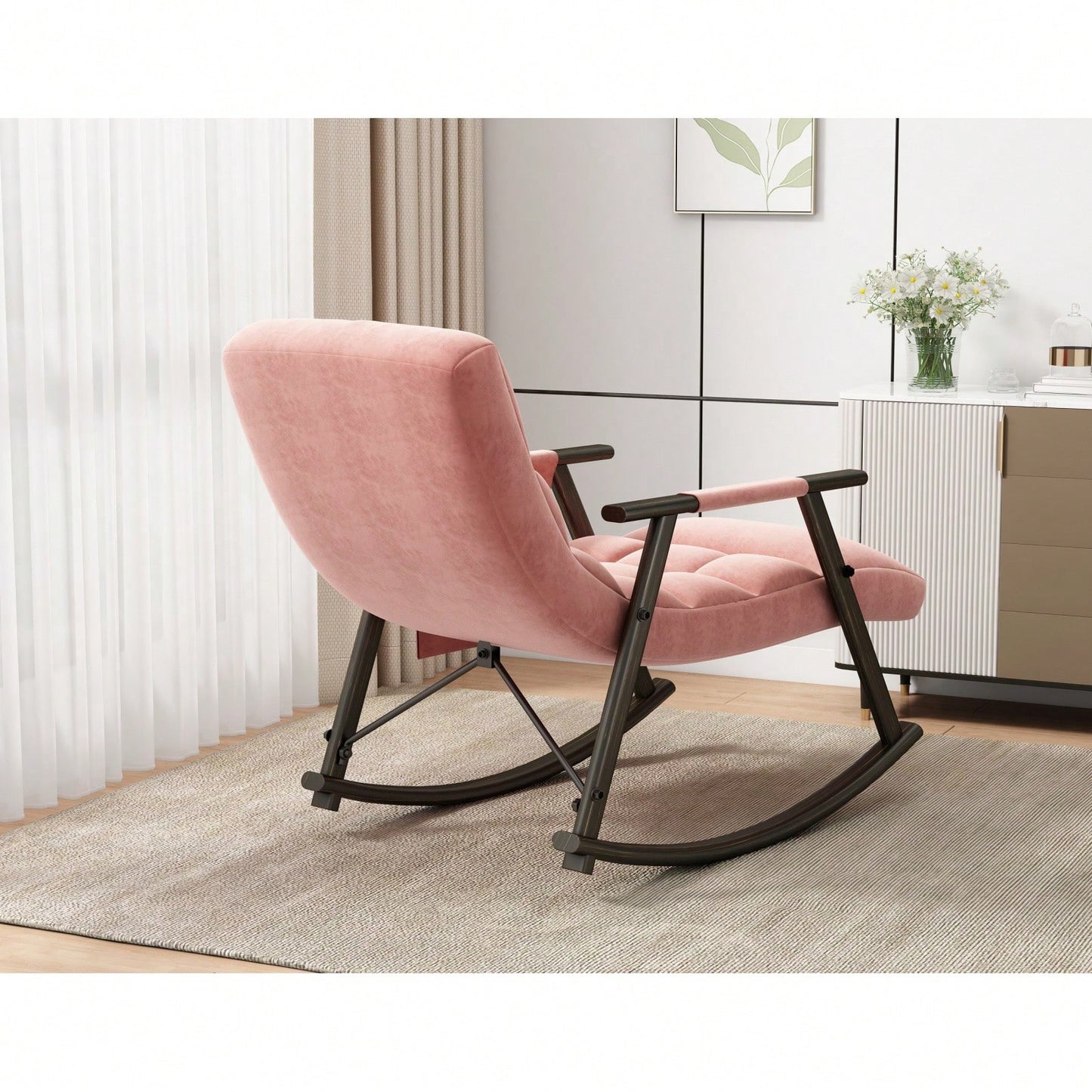 Adjustable Rocking Chair with Footrest Padded Lounge Chair High Back Soft Upholstered Glider for Living Room Bedroom Supports 300lbs