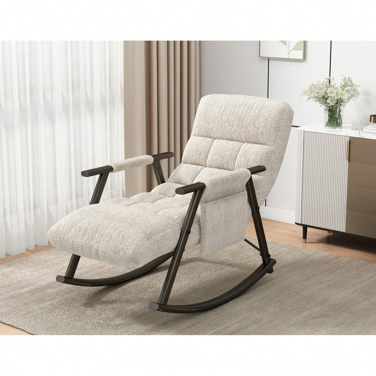 Adjustable Rocking Chair with Footrest Padded Lounge Chair High Back Soft Upholstered Glider for Living Room Bedroom Supports 300lbs