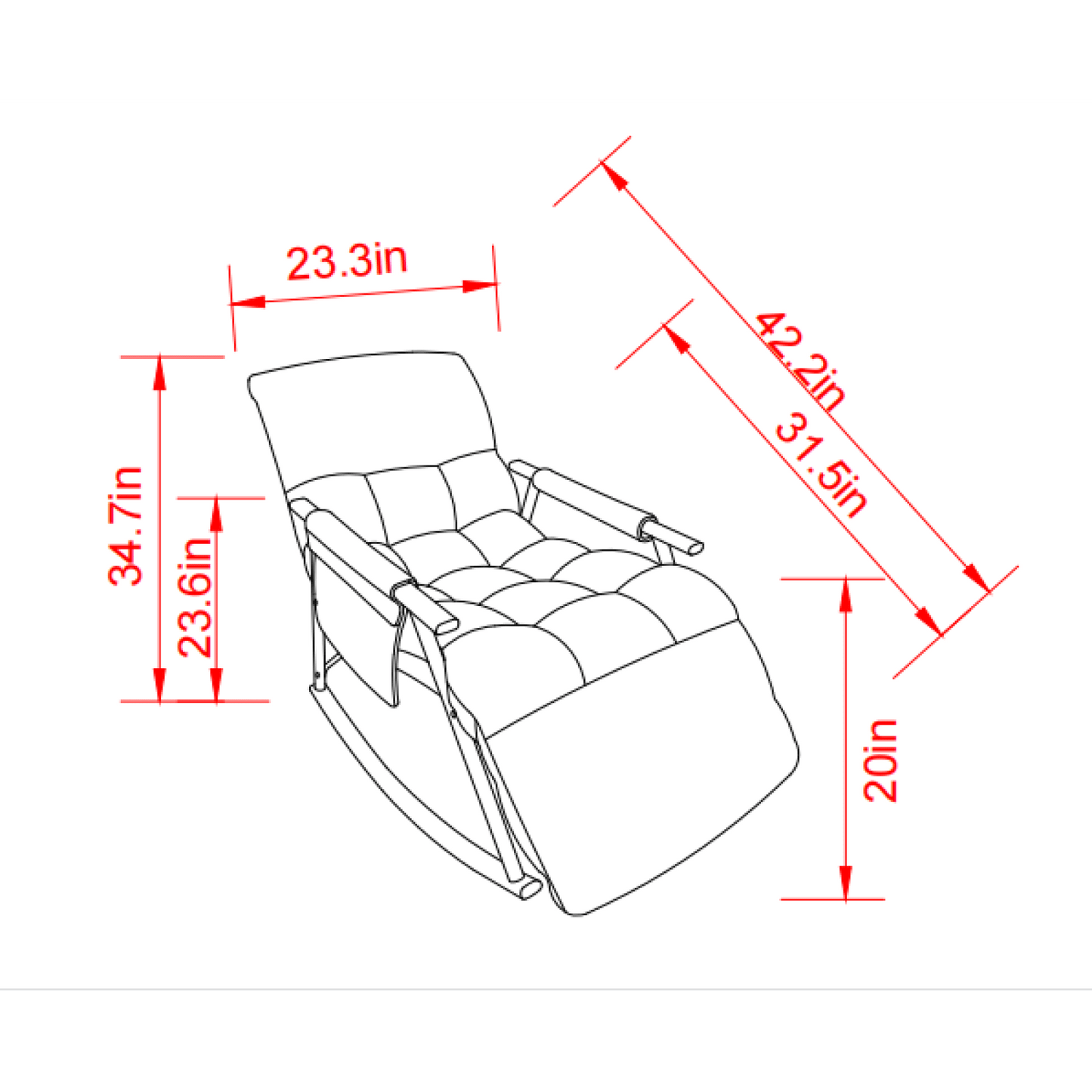 Adjustable Rocking Chair with Footrest Padded Lounge Chair High Back Soft Upholstered Glider for Living Room Bedroom Supports 300lbs