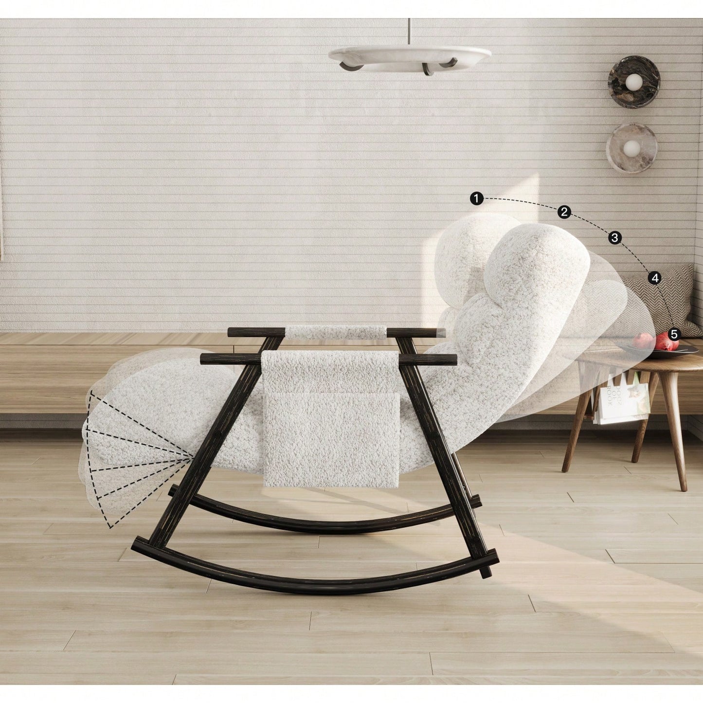 Adjustable Rocking Chair with Footrest Padded Lounge Chair High Back Soft Upholstered Glider for Living Room Bedroom Supports 300lbs