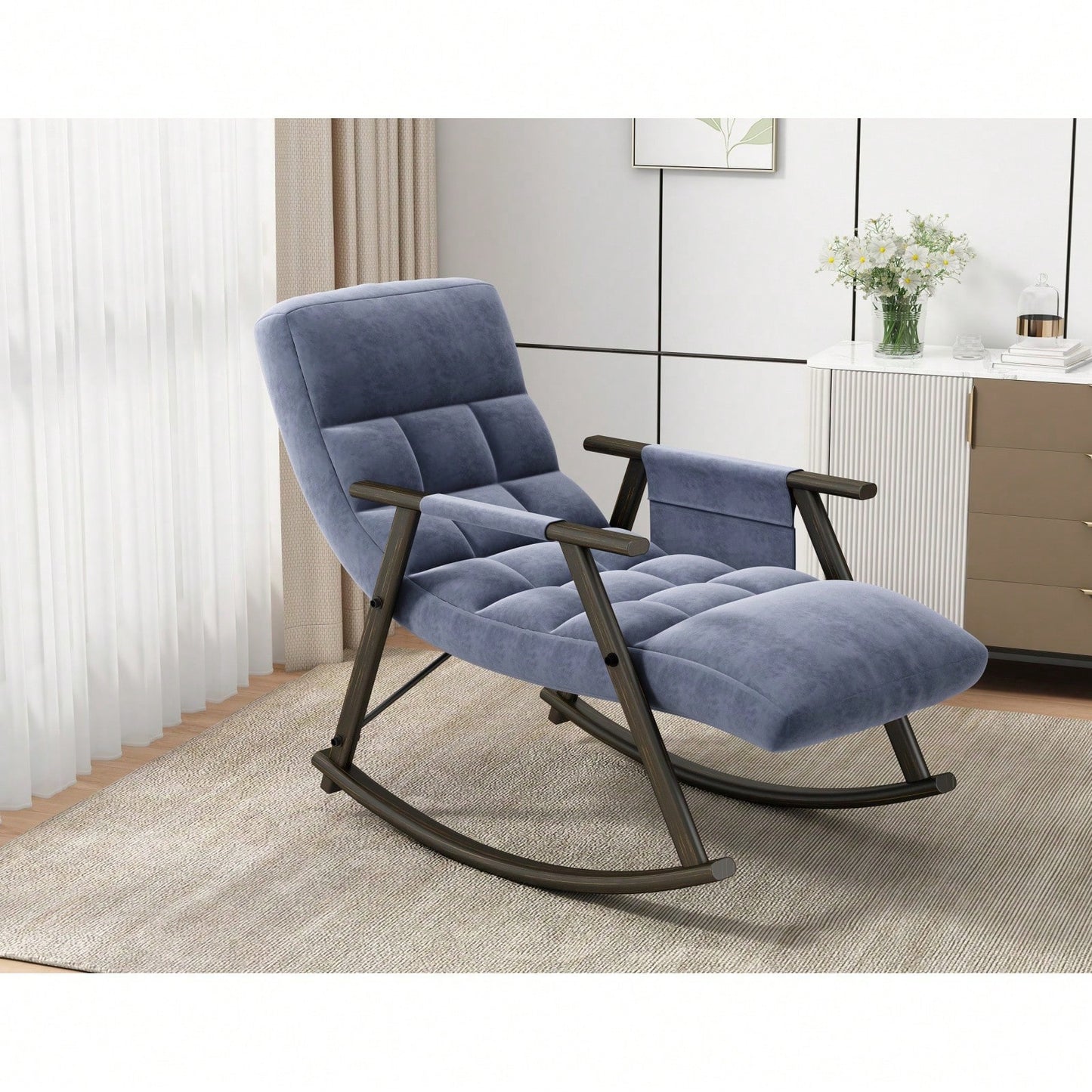 Adjustable Rocking Chair with Footrest Padded Lounge Chair High Back Soft Upholstered Glider for Living Room Bedroom Supports 300lbs
