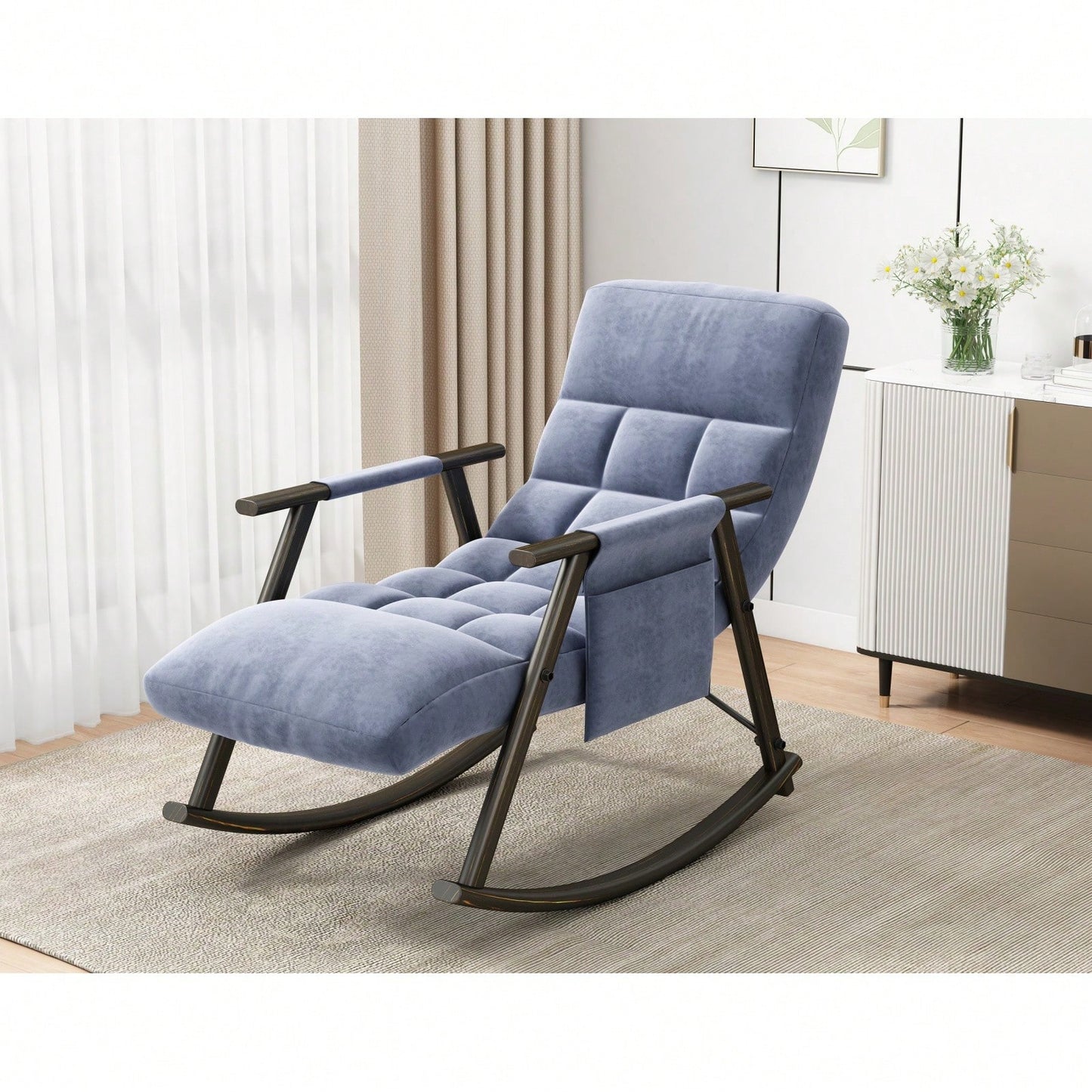 Adjustable Rocking Chair with Footrest Padded Lounge Chair High Back Soft Upholstered Glider for Living Room Bedroom Supports 300lbs