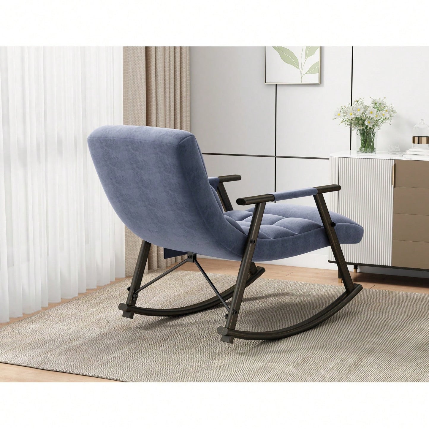Adjustable Rocking Chair with Footrest Padded Lounge Chair High Back Soft Upholstered Glider for Living Room Bedroom Supports 300lbs