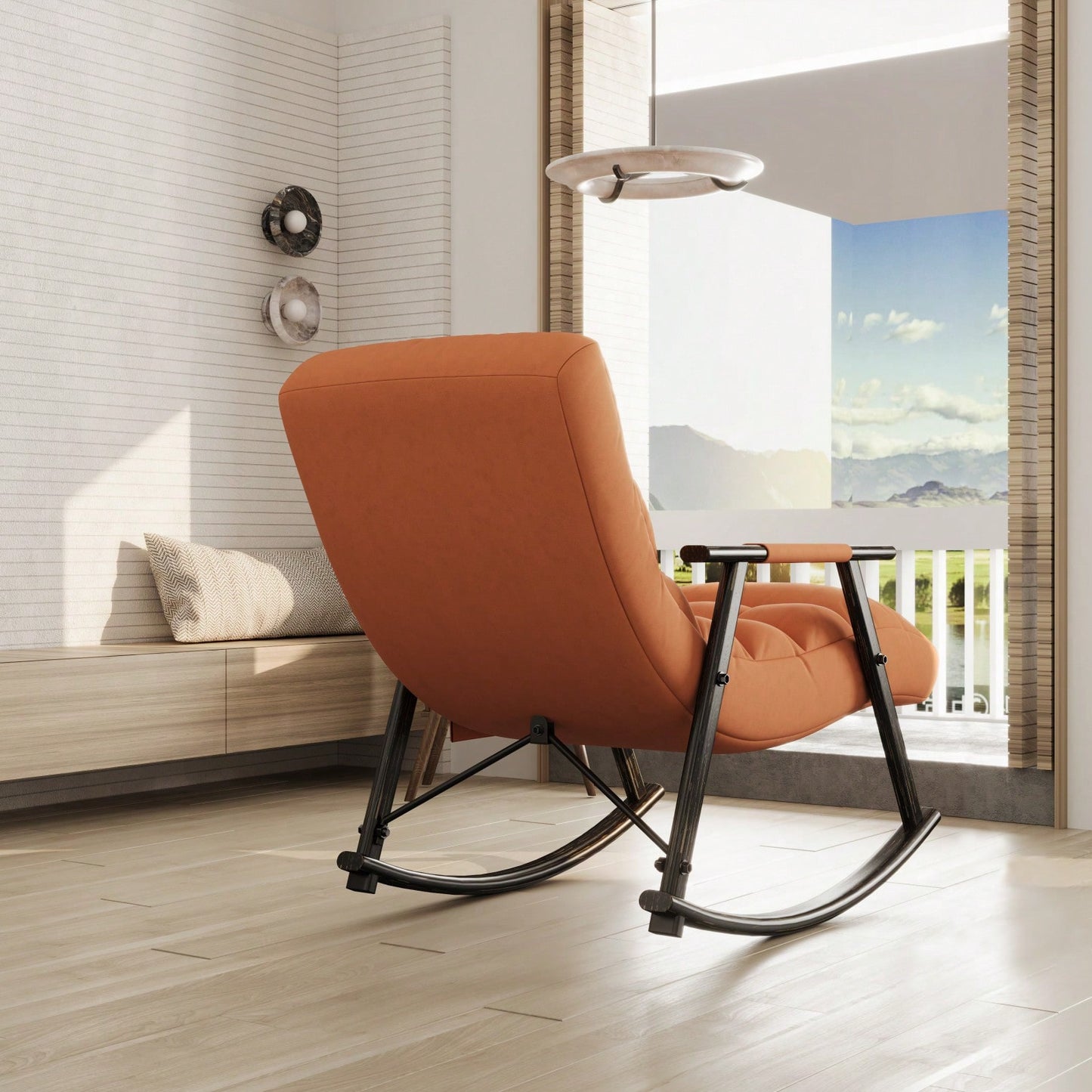 Adjustable Rocking Chair with Footrest Padded Lounge Chair High Back Soft Upholstered Glider for Living Room Bedroom Supports 300lbs