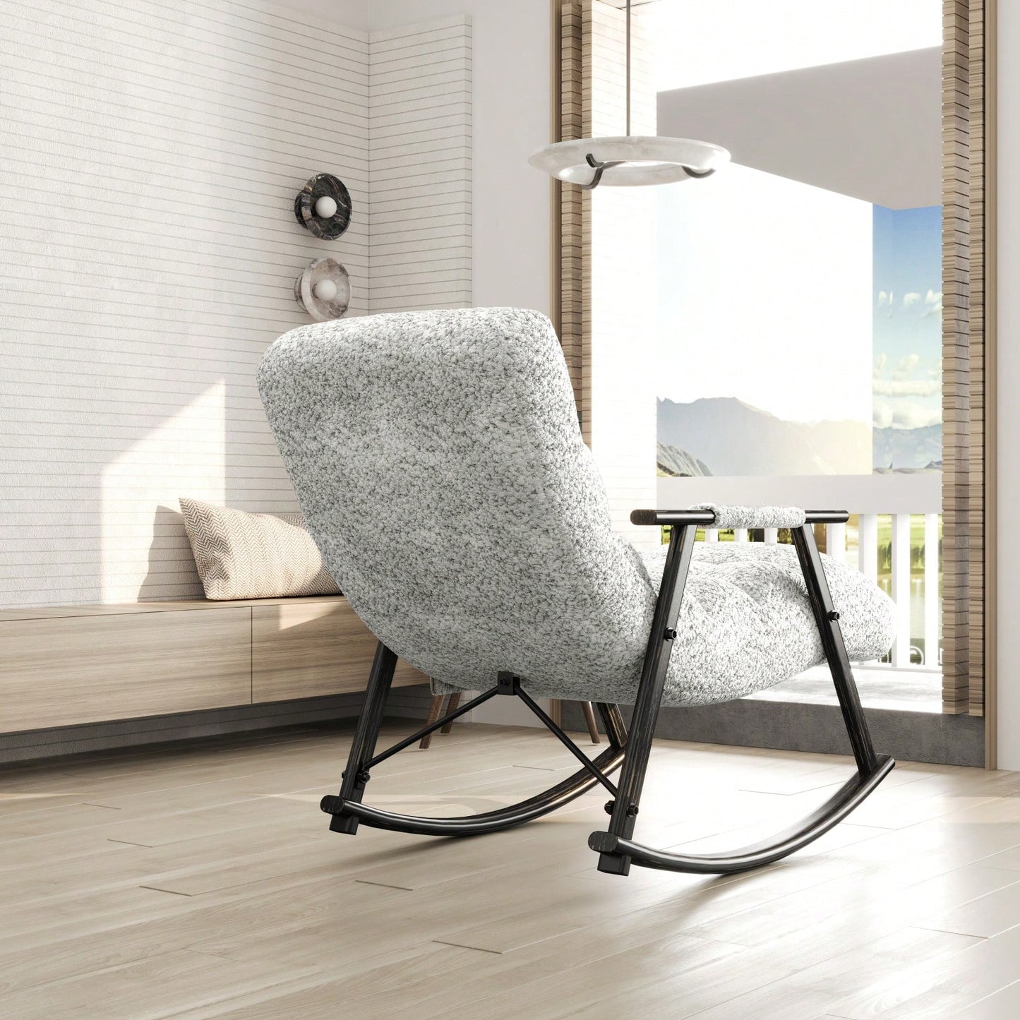 Adjustable Rocking Chair with Footrest Padded Lounge Chair High Back Soft Upholstered Glider for Living Room Bedroom Supports 300lbs