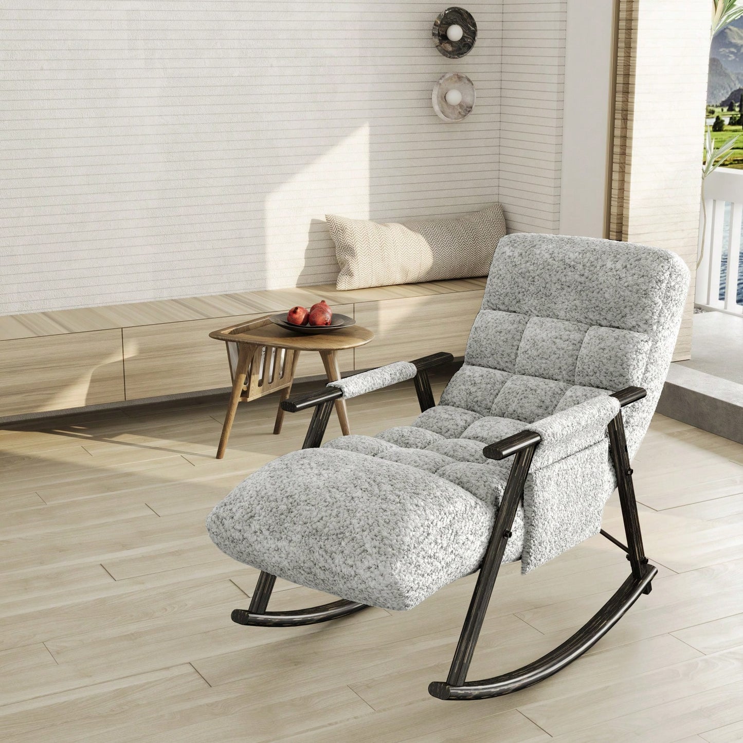 Adjustable Rocking Chair with Footrest Padded Lounge Chair High Back Soft Upholstered Glider for Living Room Bedroom Supports 300lbs
