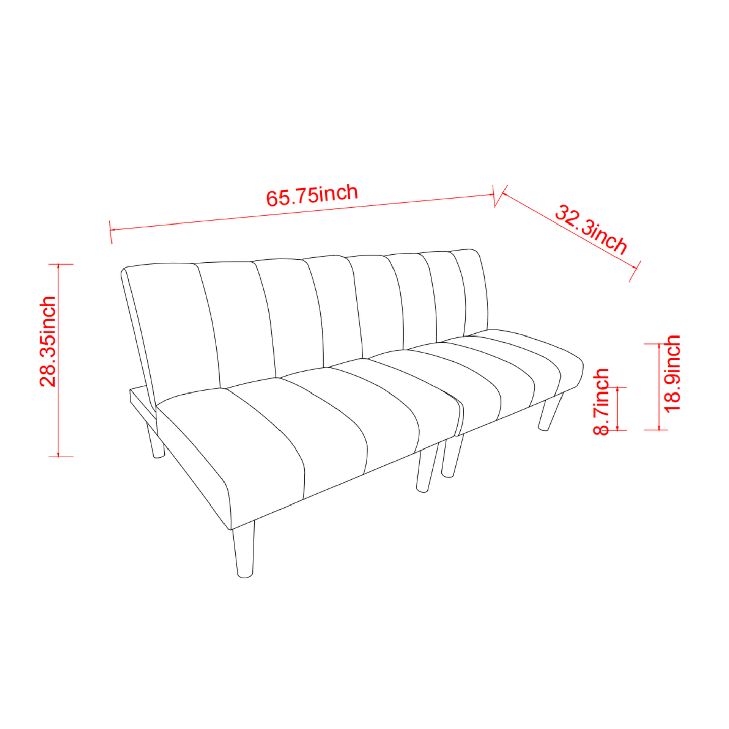 Multi-Position Convertible Corduroy Futon Sofa Bed with Wood Legs for Space Saving in Apartments and Studios