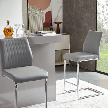Light Grey Modern Bar Stools Set of 2 with Backrest and Footrest for Kitchen Island and Pub 39 Inch Height